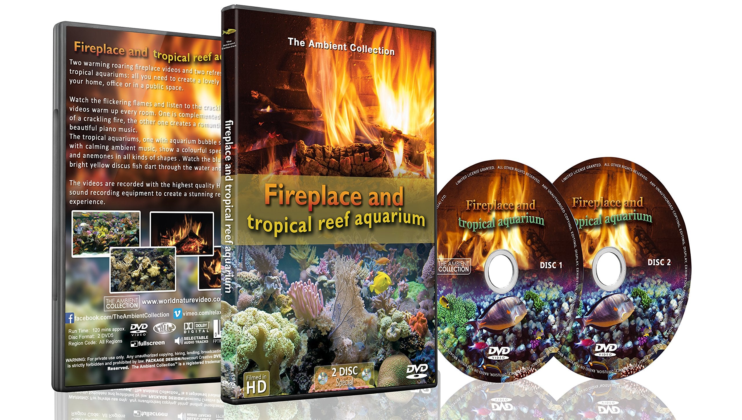 Feuer und Fische - 2 DVD Set - Kaminfeuer und tropisches Riff-Aquarium 2016 mit Aquarium-Geräuschen oder Musik Films