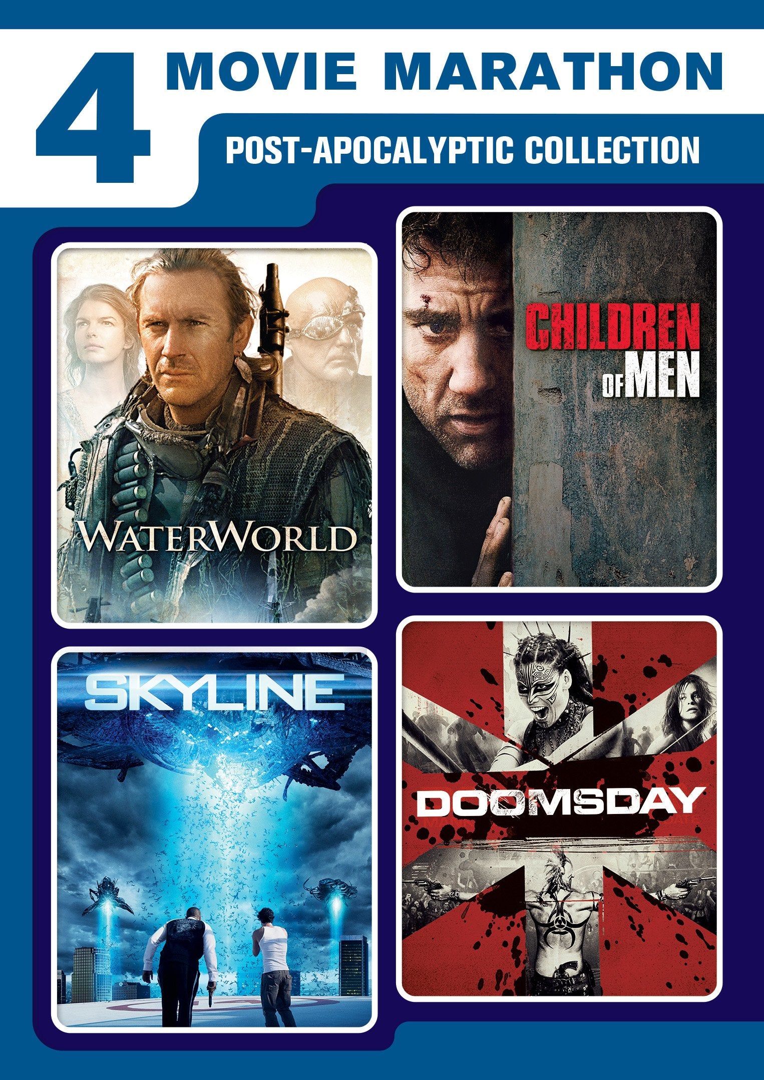 4 Movie Marathon: Post-Apocalyptic Collection (Waterworld / Skyline / Children of Men / Doomsday) Movies