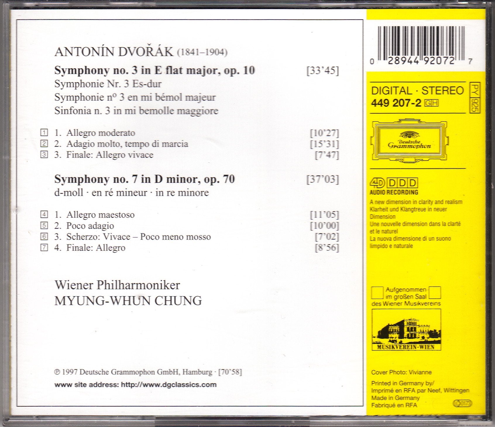 Dvorak: Sinfonien Nr. 3 u. 7 Classical