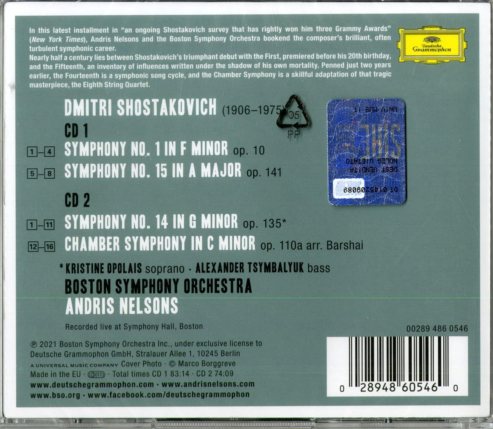 Shostakovich: Symphonies 1, 15, 14, Chamber Symphony Classical