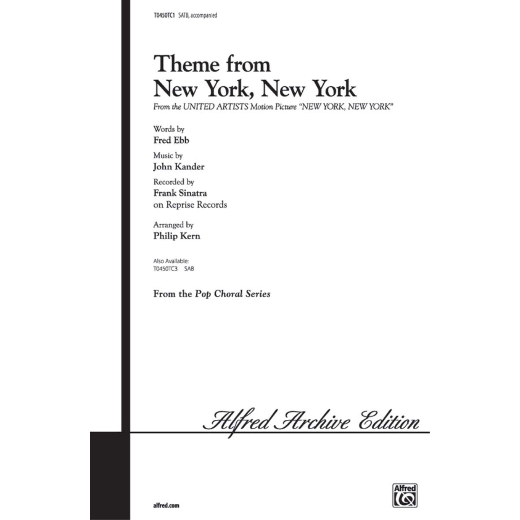 JOHN KANDER: THEME FROM NEW YORK, NEW YORK (SATB) CHANT Arts & Music