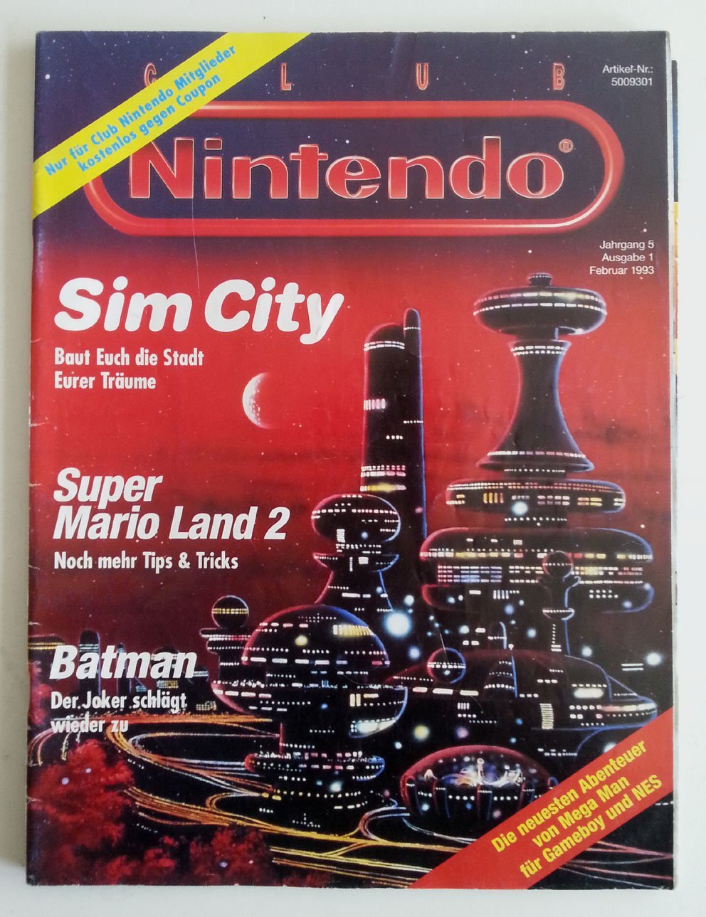Club Nintendo Magazin SNES Super Nintendo NES GB (u.a. über Sim City Super Mario Land 2 Batman Zelda Joe & Mac Mystic Quest Legend Mega Man IV ) Spieleberater Zeitschrift Ausgabe 1 Feb 1993 Nintendo DS