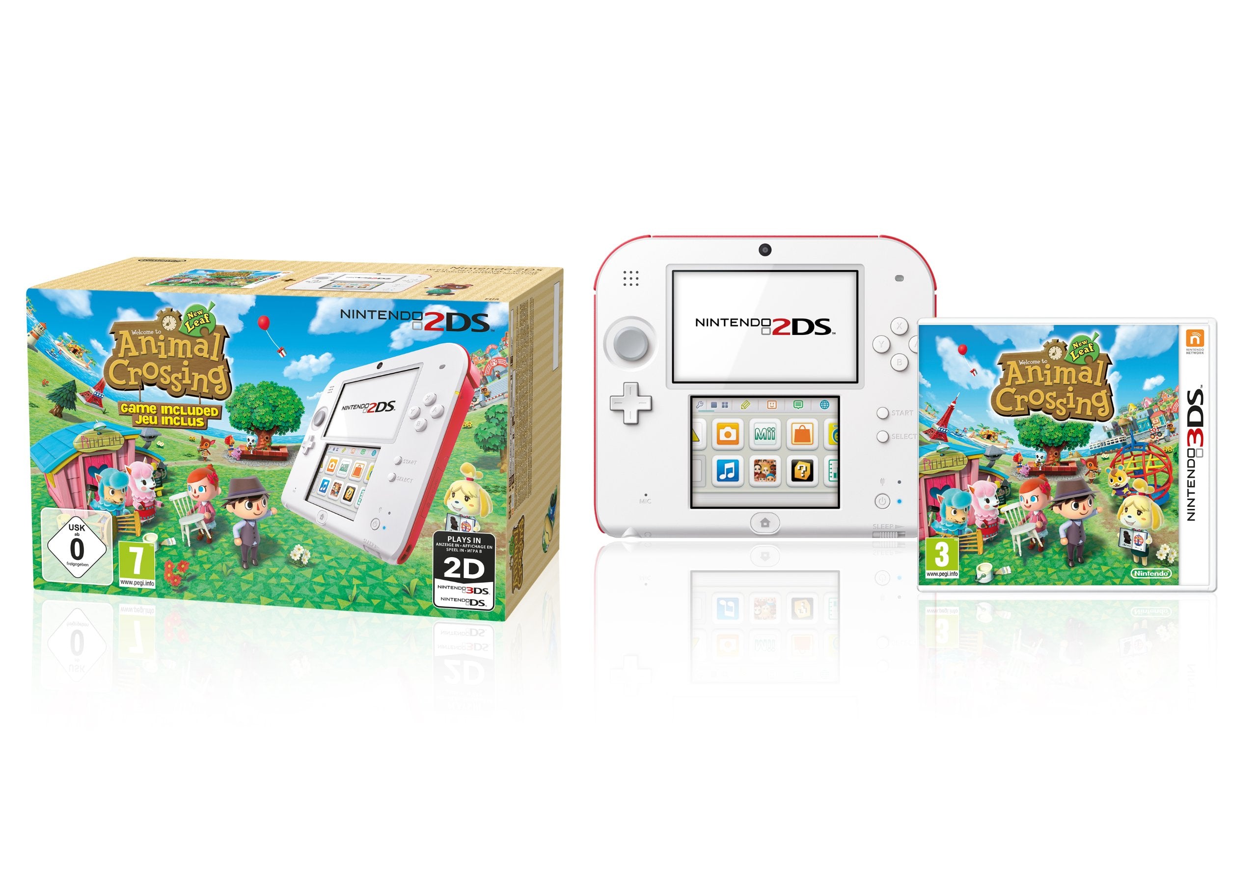 Console Nintendo 2DS - (weiß+rot) + Animal Crossing - limited edition game