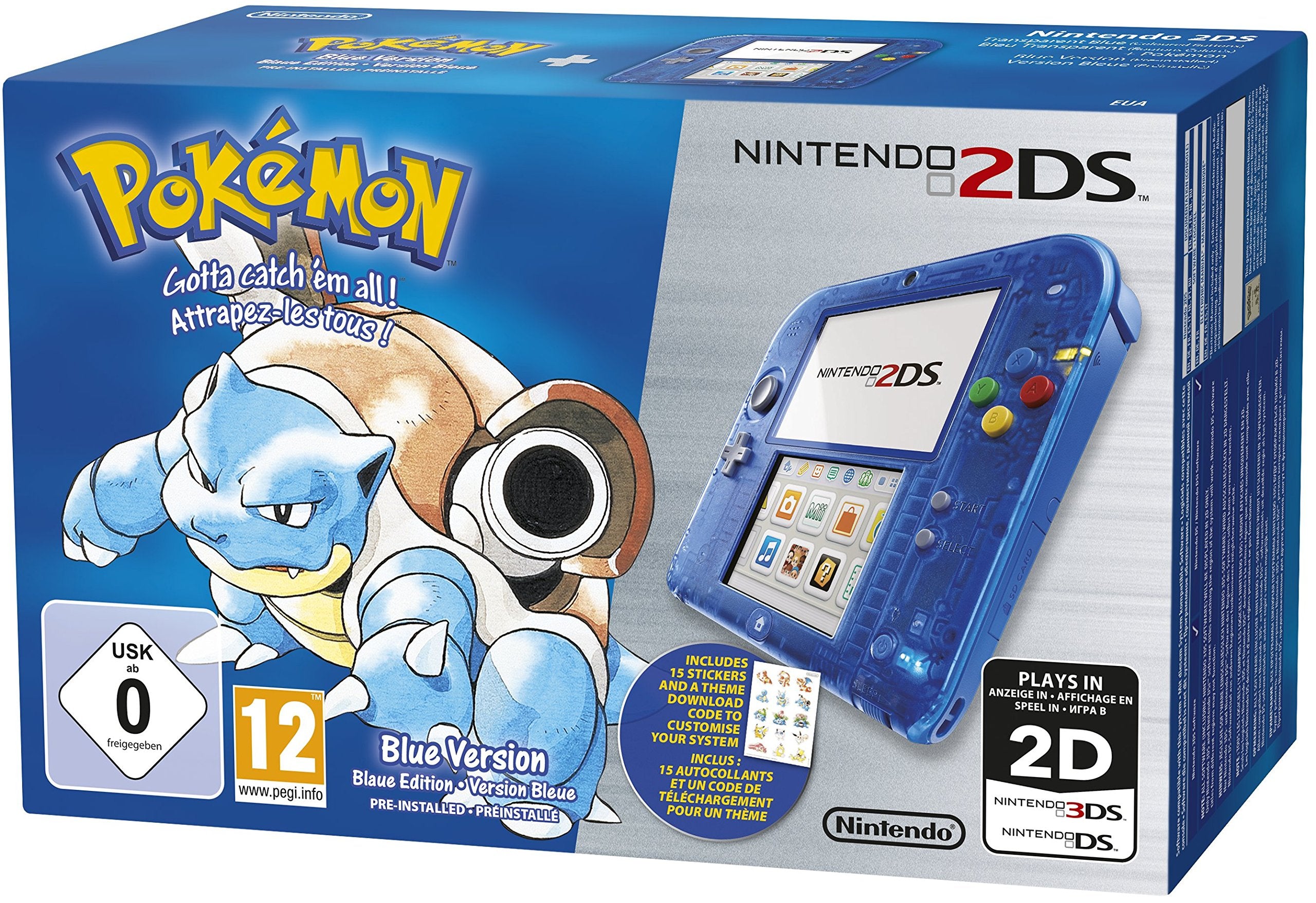 Nintendo 2DS - Konsole (Blau Transparent) inkl. Pokémon Blaue Edition Nintendo DS