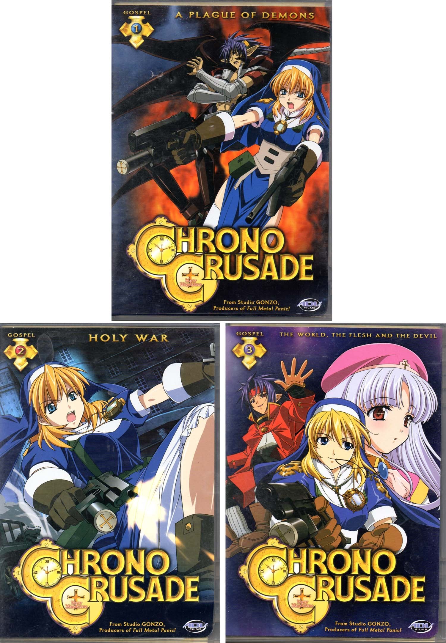 Chrono Crusade Volume 1, 2 & 3 (A Plague of Demons, Holy War & The World, The Flesh & The Devil) 3 DVD Sets Films