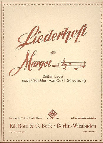 Liederheft für M. und H. H. Stuckenschmidt: 7 Lieder nach Gedichten von Carl Sandburg. Gesang und Klavier. Sheet Music