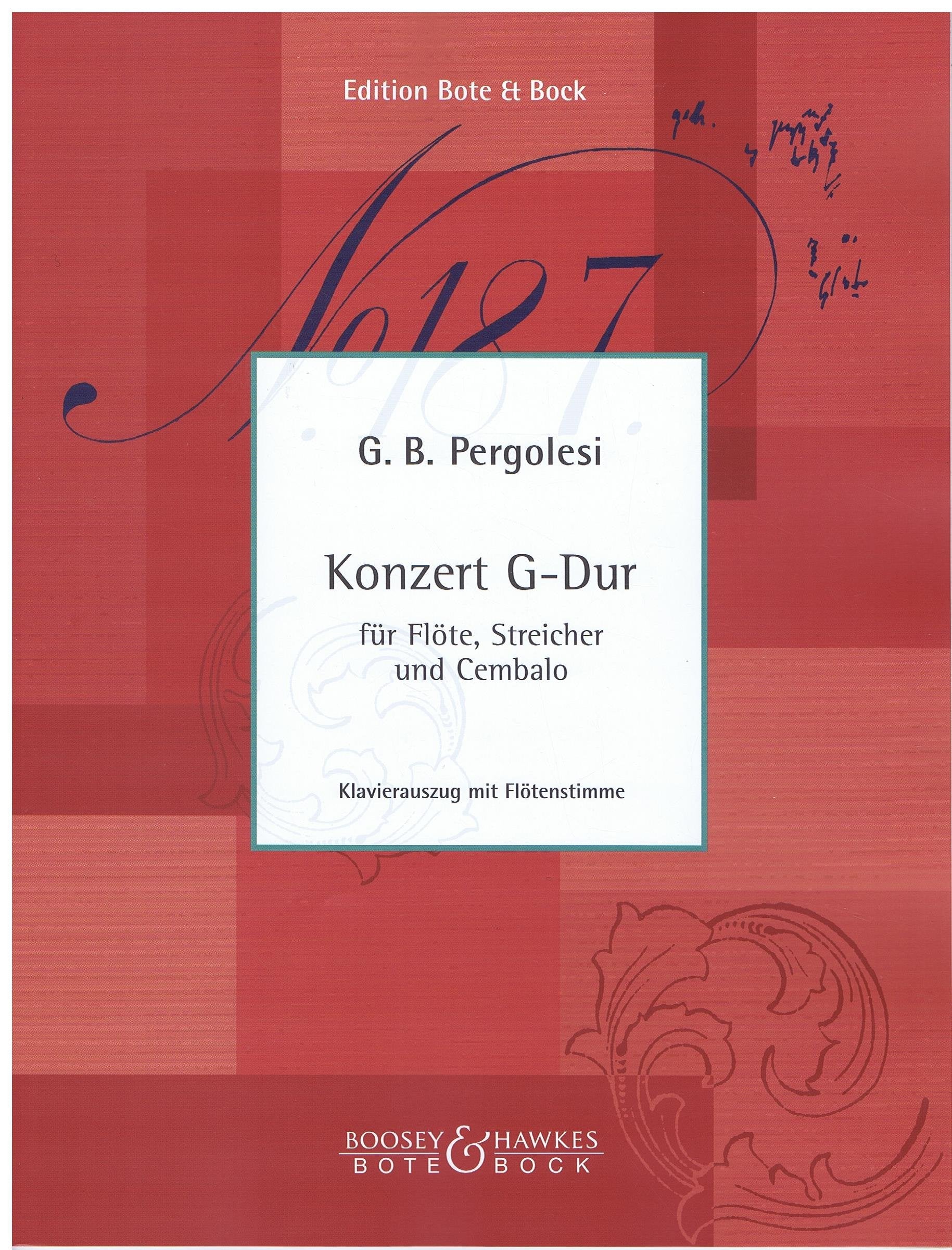 Flötenkonzert G-Dur: für Flöte, Streicher und Cembalo. Flöte und Orchester. Klavierauszug mit Solostimme. Sheet Music
