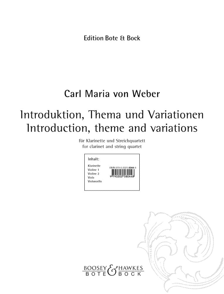 Introduktion, Thema und Variationen: Klarinette und Streichquartett. Stimmensatz. Sheet Music