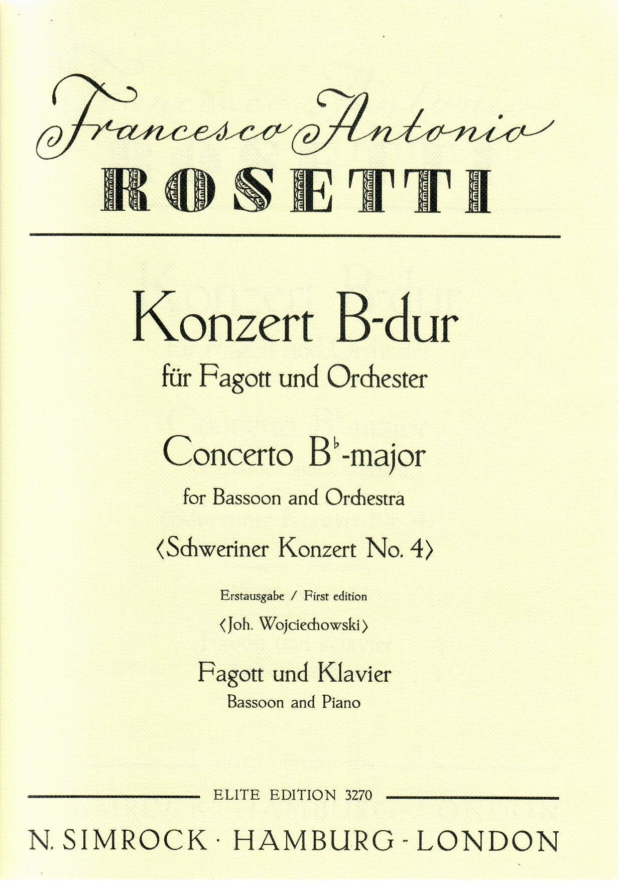 Konzert B-Dur: Schweriner Konzert Nr. 4. Murray C73. Fagott und Orchester. Klavierauszug mit Solostimme. Sheet Music