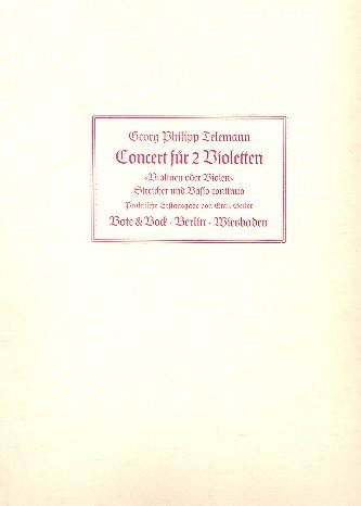 Konzert für 2 Violetten G-Dur: 2 Violinen (Violen), Streicher und Basso continuo. Klavierauszug mit Solostimmen. Sheet Music