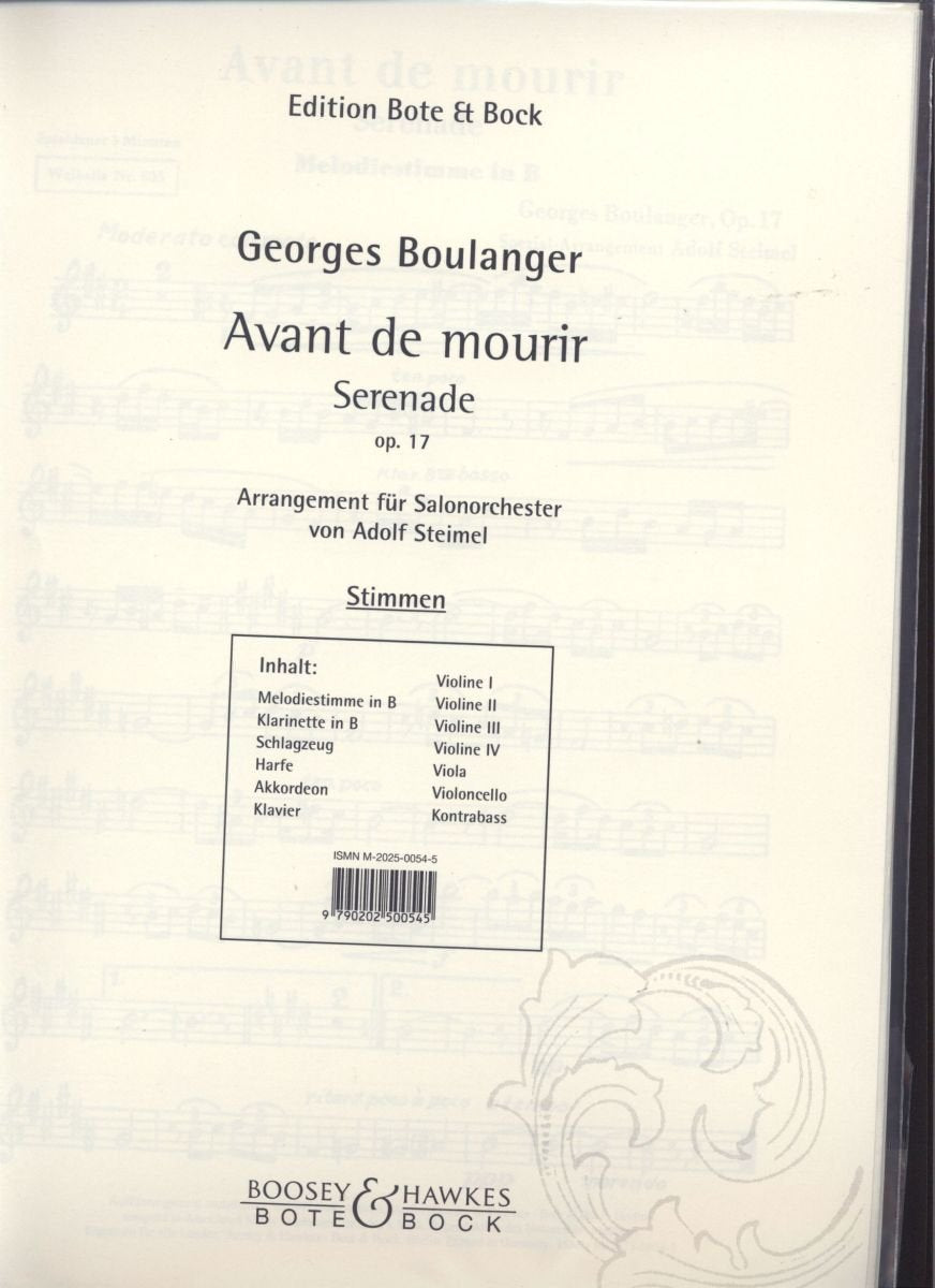 Avant de mourir: Serenade. op. 17. Salon Orchestra. Jeu de parties. book