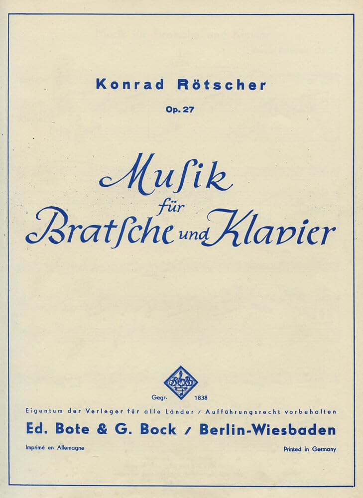 Musik für Bratsche und Klavier: op. 27. Viola und Klavier. Sheet Music