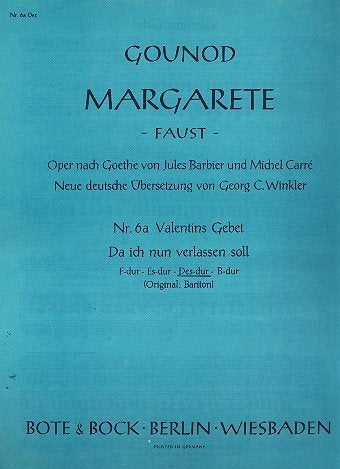 Margarete: Nr. 6a Valentins Gebet Des-Dur. tiefe Singstimme und Klavier. tief. Sheet Music