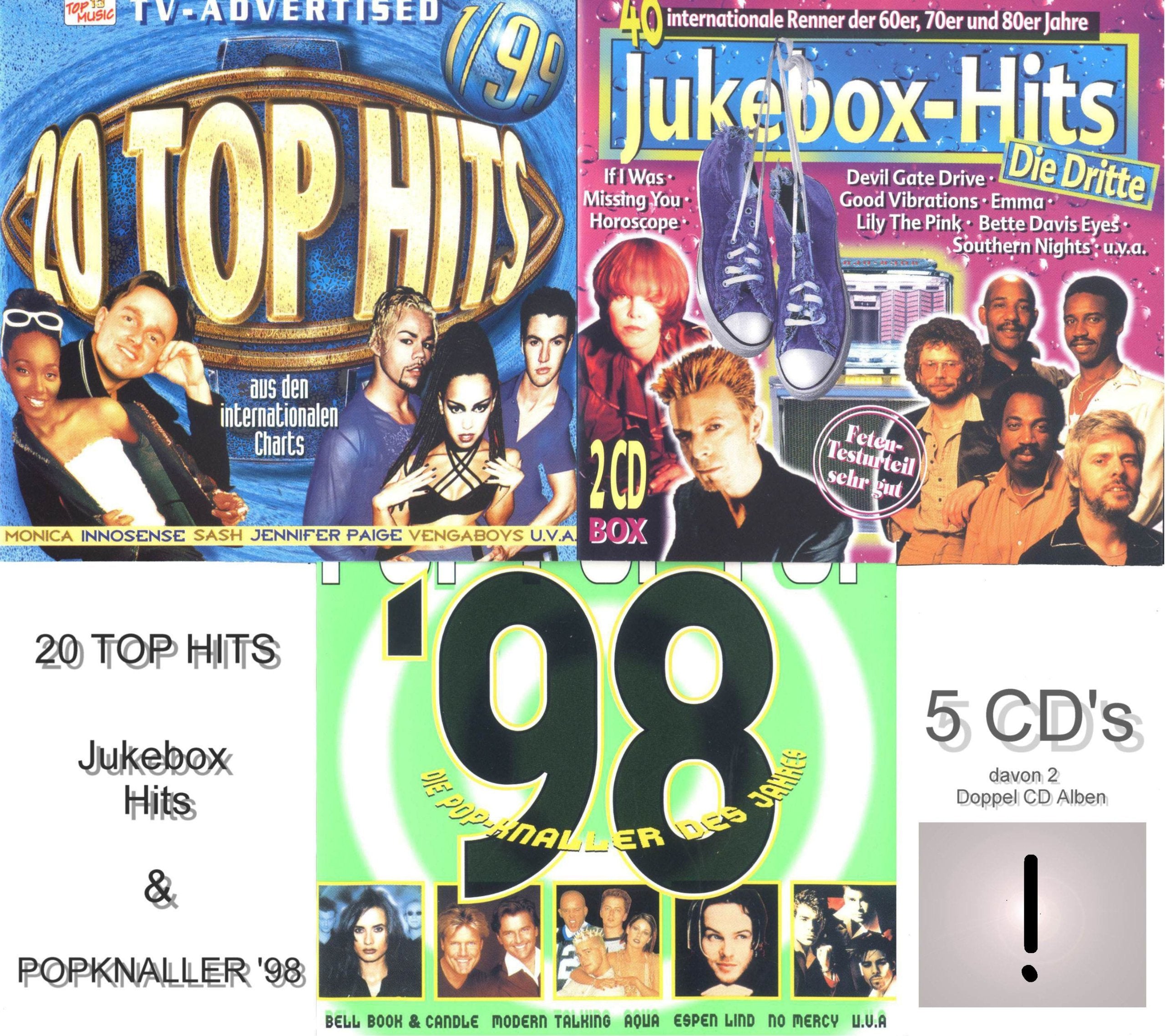20 TOP HITS 1999 / Jukebox-Hits, Die Dritte / POP-Knaller '98. 5 CD's Music