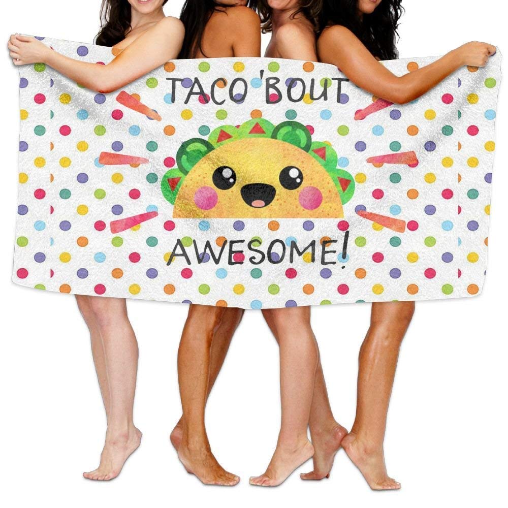 K_love89jufa Taco Bout Leuke strandlakens, washandjes, badhanddoeken voor tieners, meisjes, volwassenen, reishanddoek, zwembad en fitnessstudio, 78 x 130 cm, uniseks, voor zwemmen, strand, camping, yoga cd