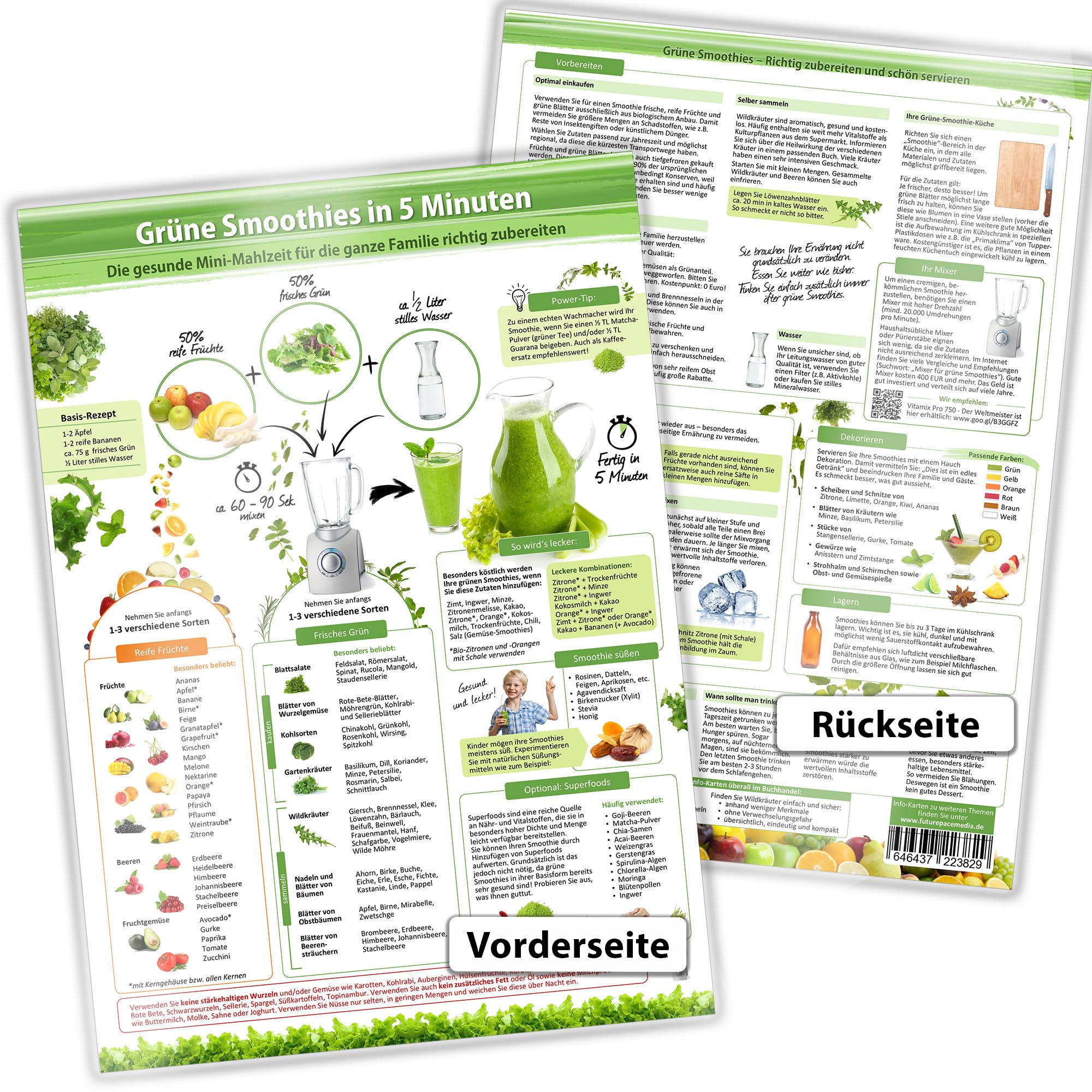 Grüne Smoothies in 5 Minuten (2020): Intuitive Anleitung um die gesunde Mini-Mahlzeit für die ganze Familie richtig zuzubereiten - (DINA4 - 2 Seiten - ... praktisch, abwischbar und blätterfrei) Garden & Plants