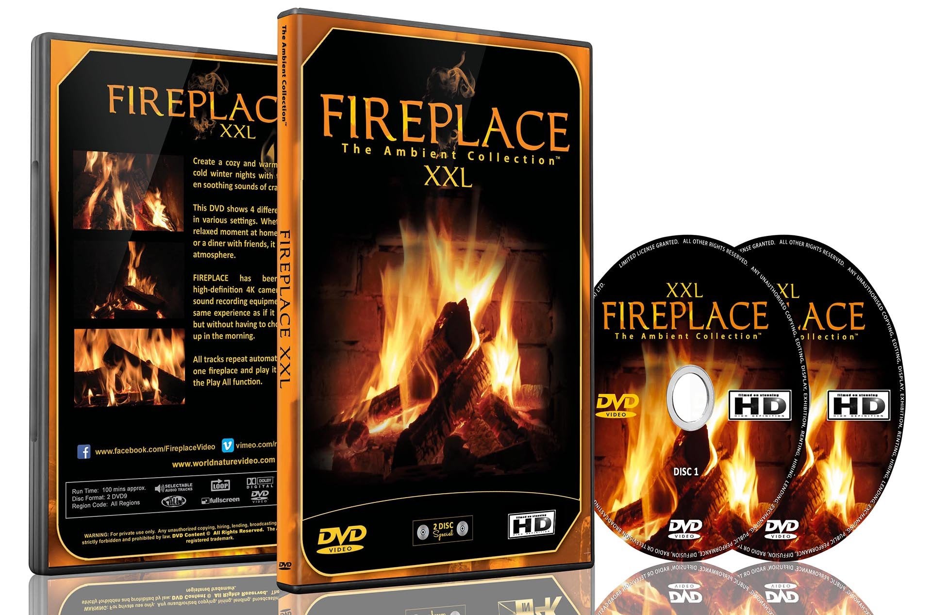 Kaminfeuer DVD - Kaminfeuer XXL gefilmt In HD - 2 DVD Set - mit extra langen Feuern und den Geräuschen von brennendem Holz Movies