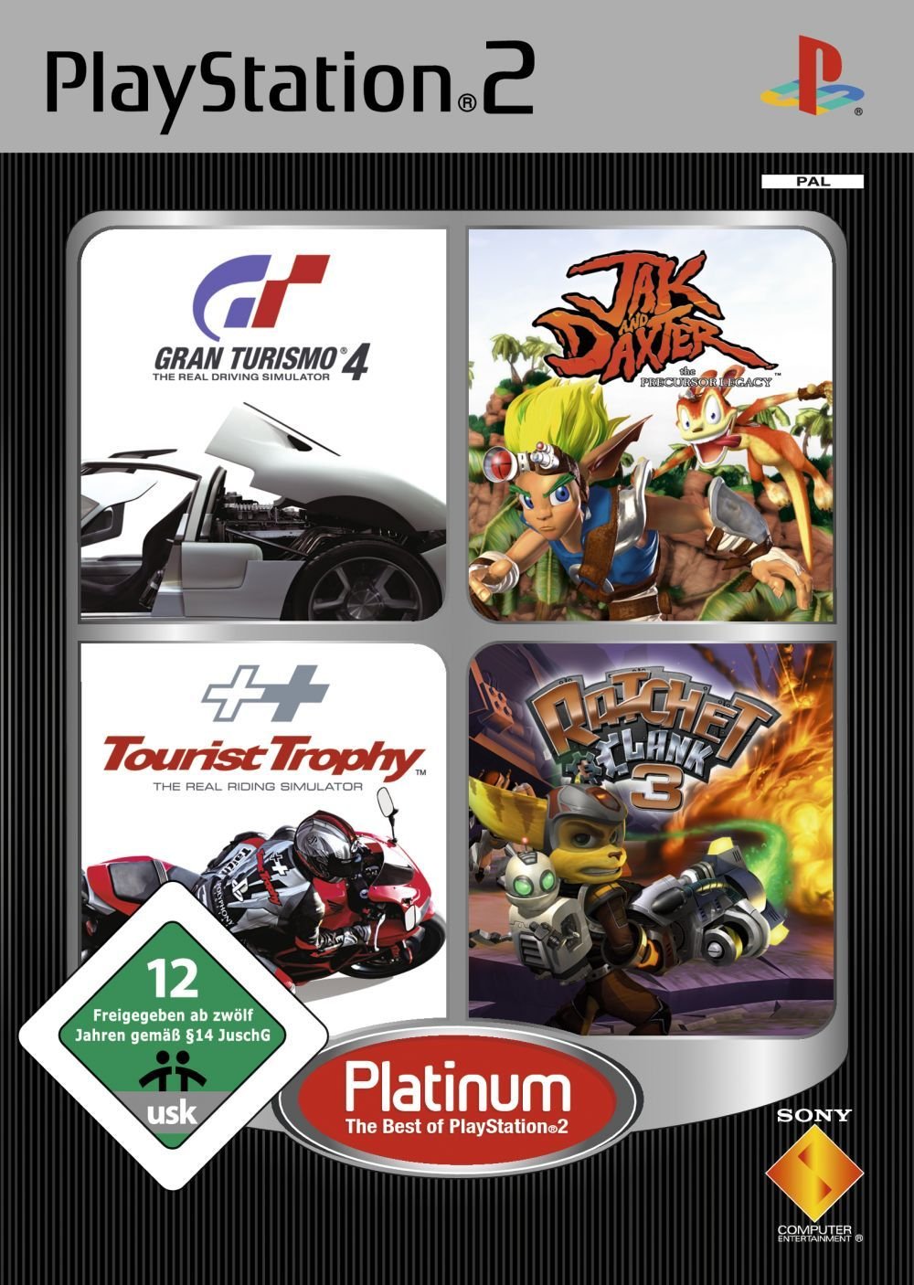 PS2 Quattro Platinum Pack (Gran Turismo 4 + Jak and Daxter + Tourist Trophy + Ratchet & Clank 3) PlayStation 2