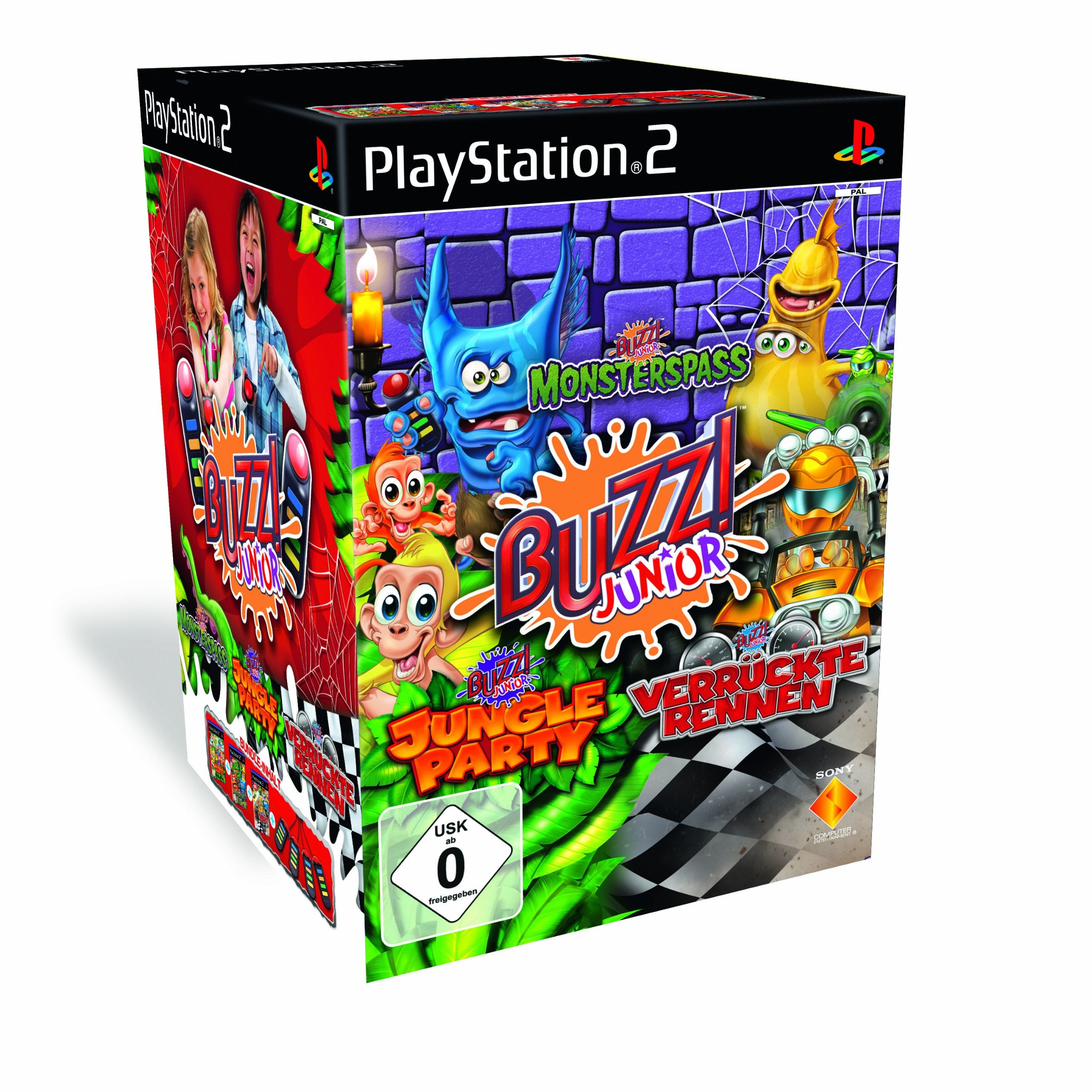 Buzz! Triple Pack Junior (inkl. Buzz! Buzzer): Buzz! Junior: Jungle Party / Buzz! Junior: Monsterspass / Buzz! Junior: Verrückte Rennen PlayStation 2