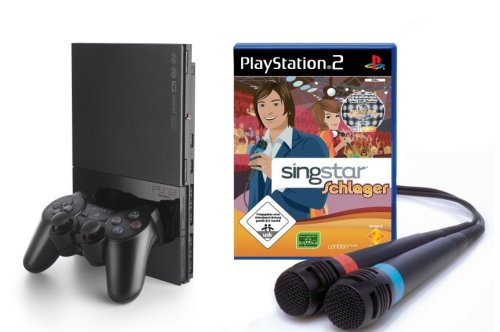 PlayStation 2 - PS2 Konsole, black inkl. SingStar Schlager + Mikrofone Older Consoles