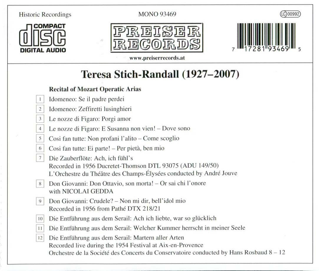 Famous voices of the Past - Teresa Stich-Randall Mozart Arias Classical