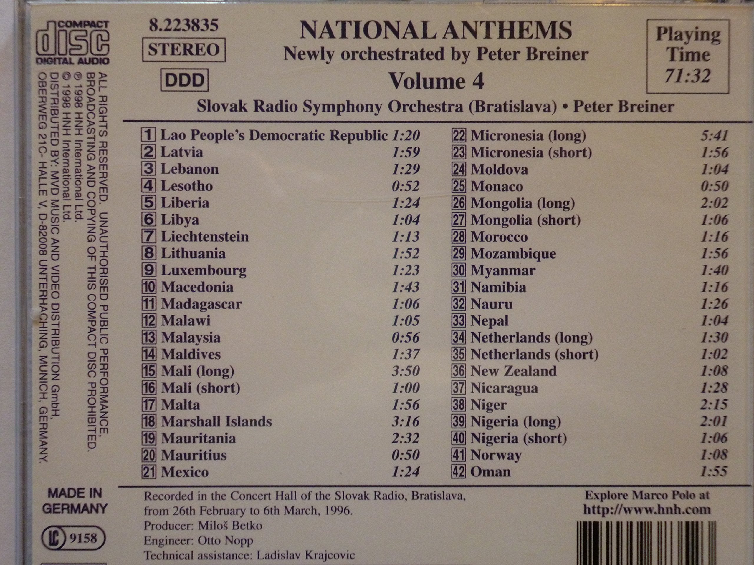 Nationalhymnen Vol. 4 (Länder von Laos bis Oman) Classical