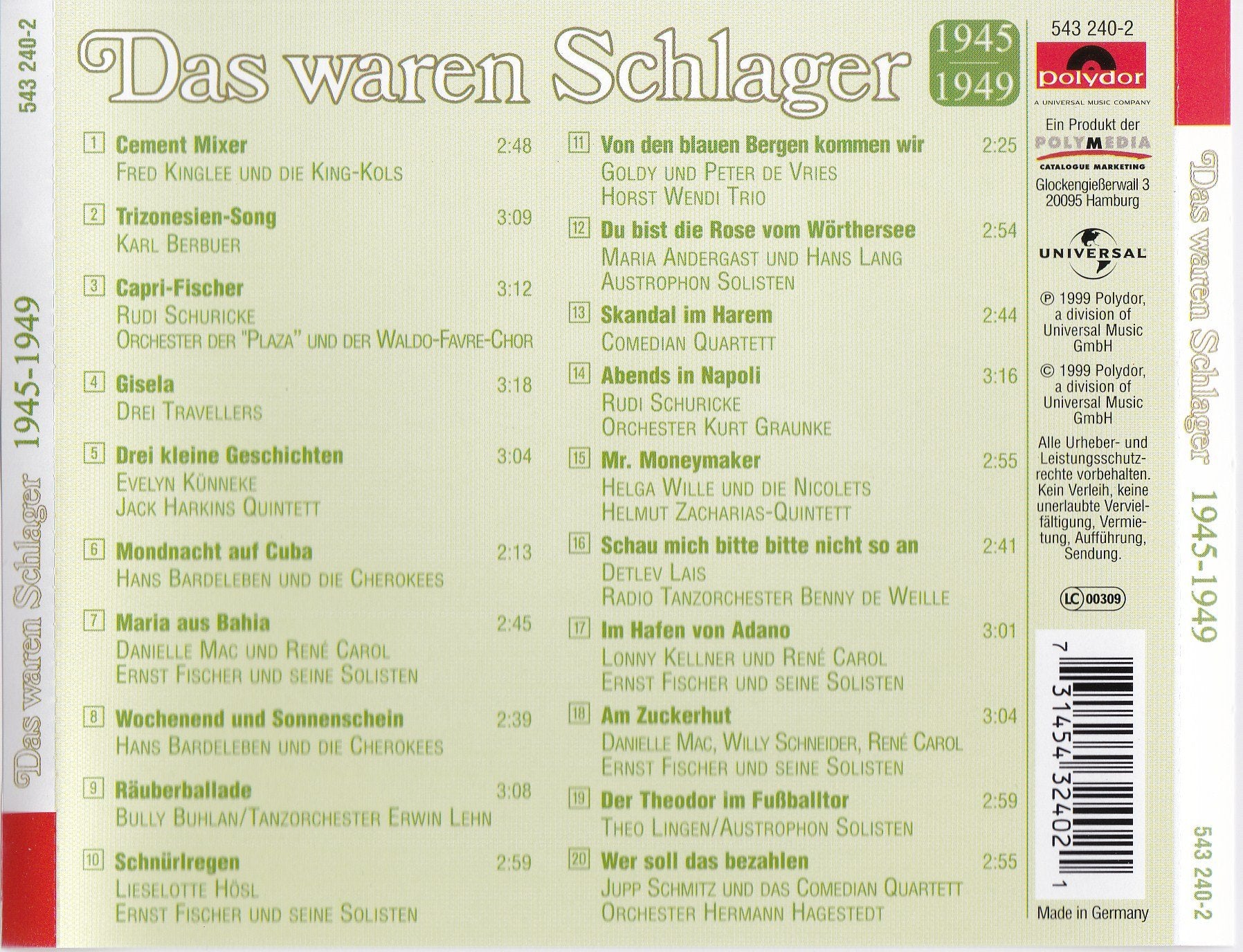 René Carol, Theo Lingen, Evelyn Künneke, Willy Schneider, Rudi Schuricke, Detlev Lais.. Music