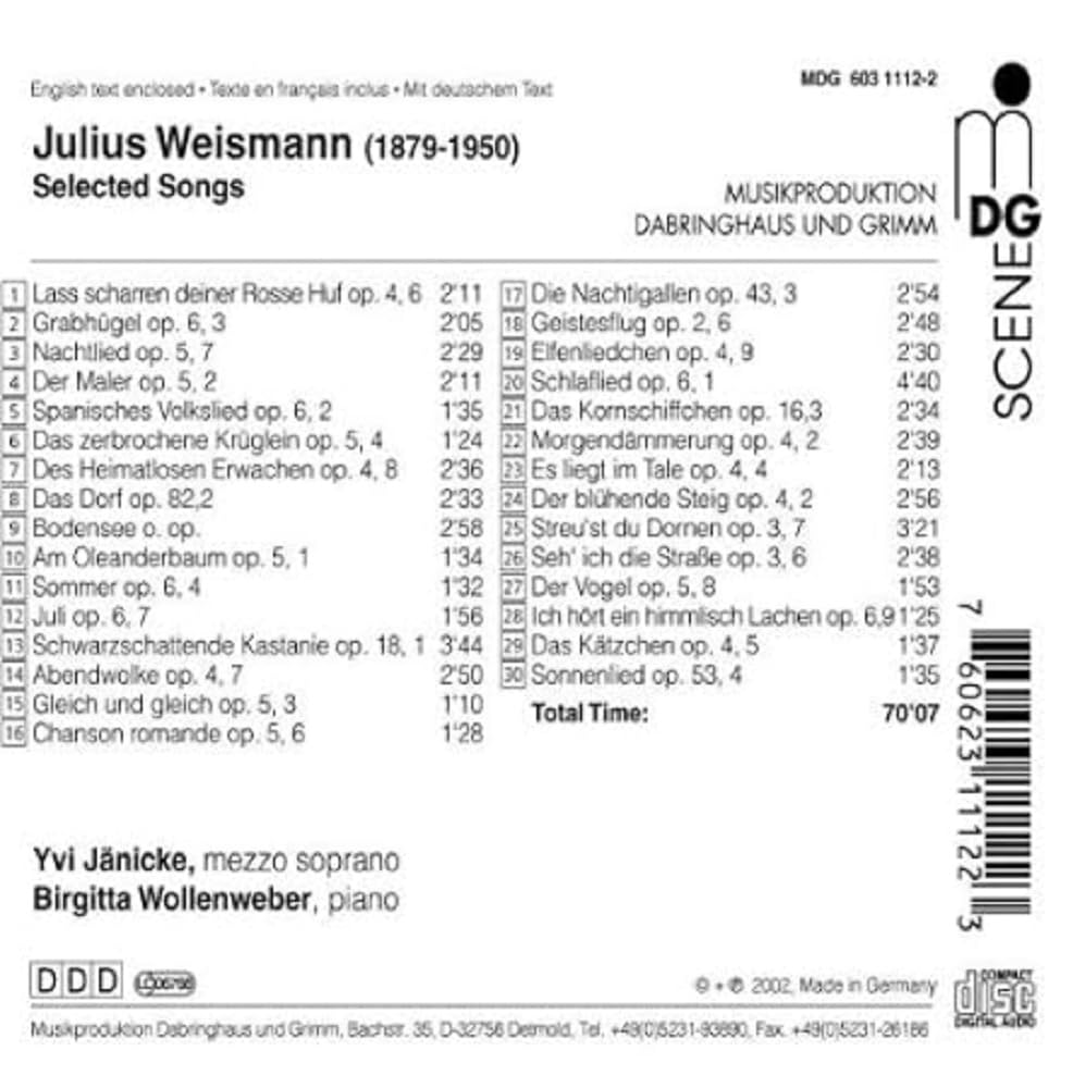 Julius Weismann - Ausgewählte Lieder - Selected Songs Music for Children