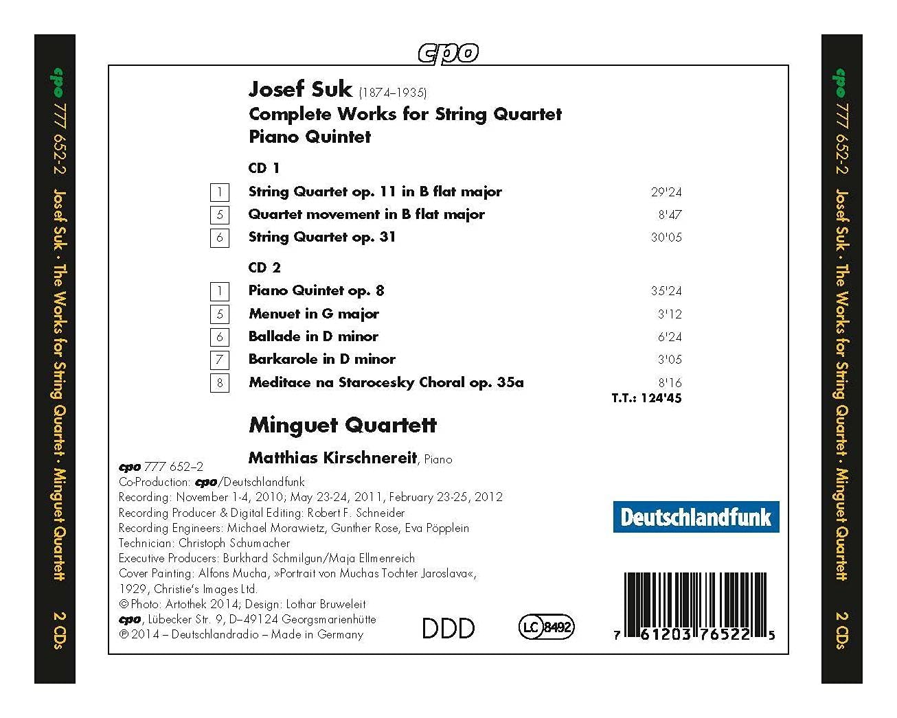 Suk : Intégrale des Quatuors À Cordes. Kirschnereit, Quatuor Minguet. cd