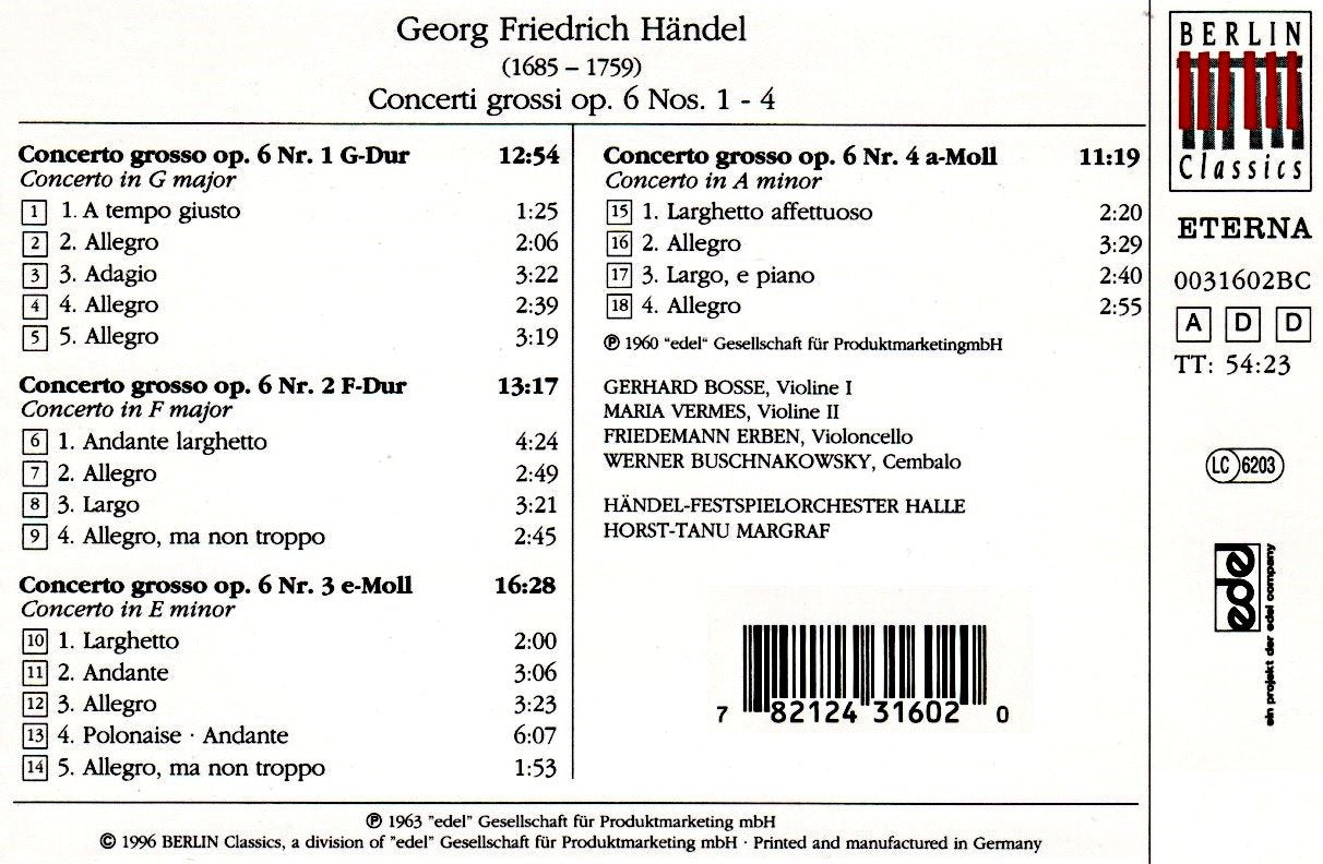 Concerti Grossi Op. 6, 1-6 Classical