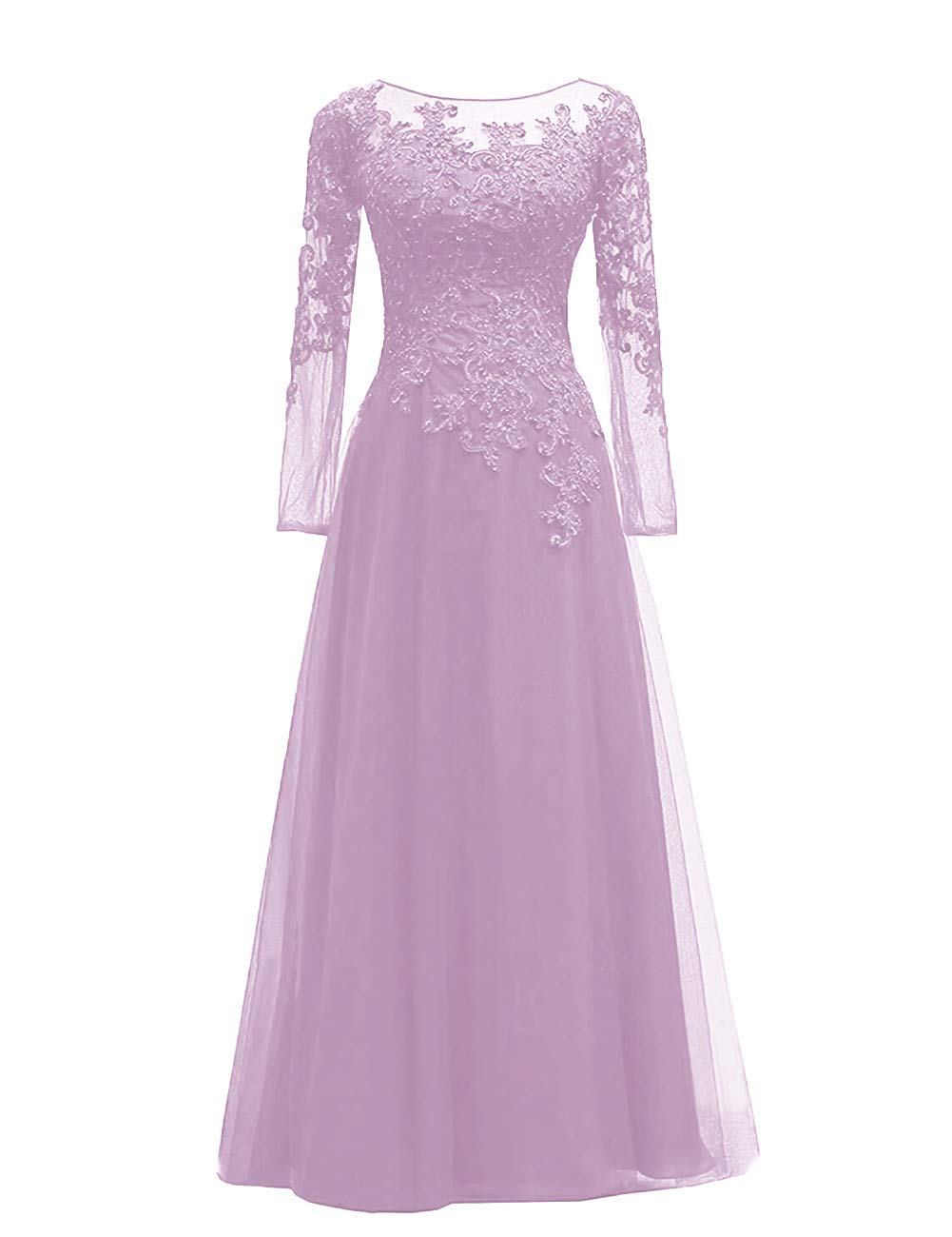 Kleid für die Brautmutter mit Perlen, Spitze, Applikation, Tüll, Abendkleid, formelles Kleid mit langen Ärmeln, Lila, Größe 6, Flieder, US6 Games