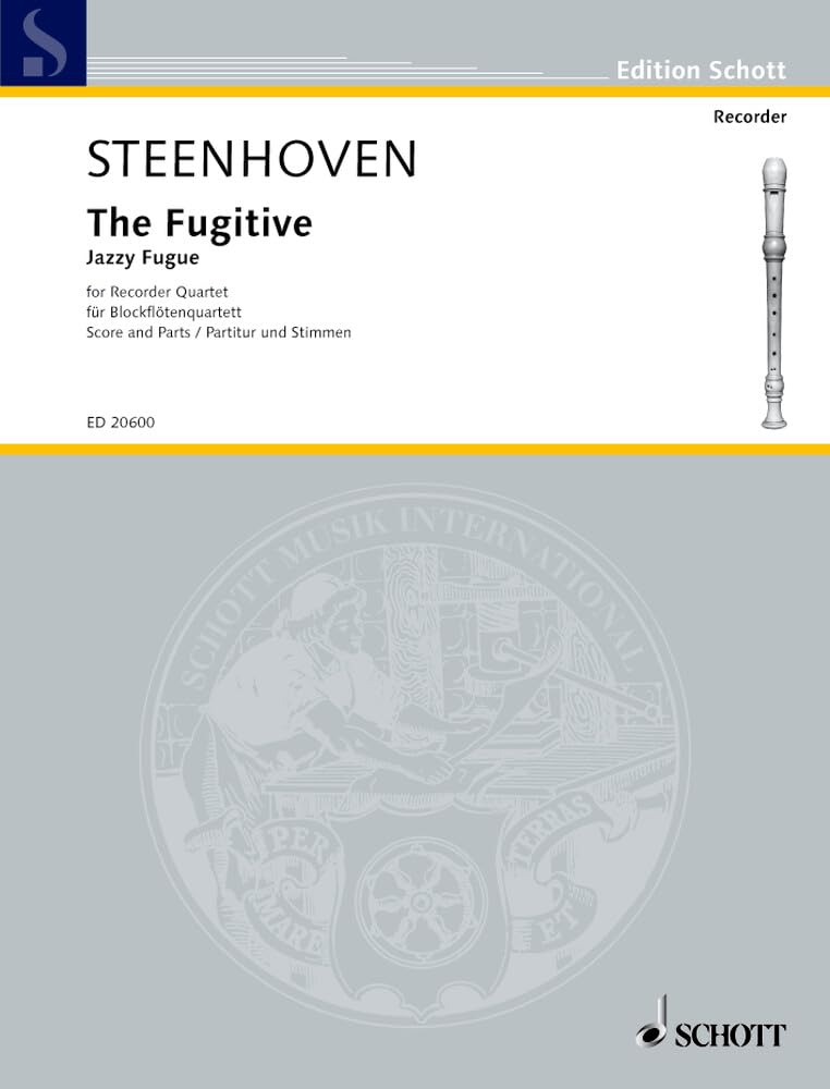 The Fugitive: Jazzy Fugue for Recorder Quartet. Blockflötenquartett (wechselnde Besetzungen S/A/T/B). Partitur und Stimmen. (Edition Schott) Sheet Music