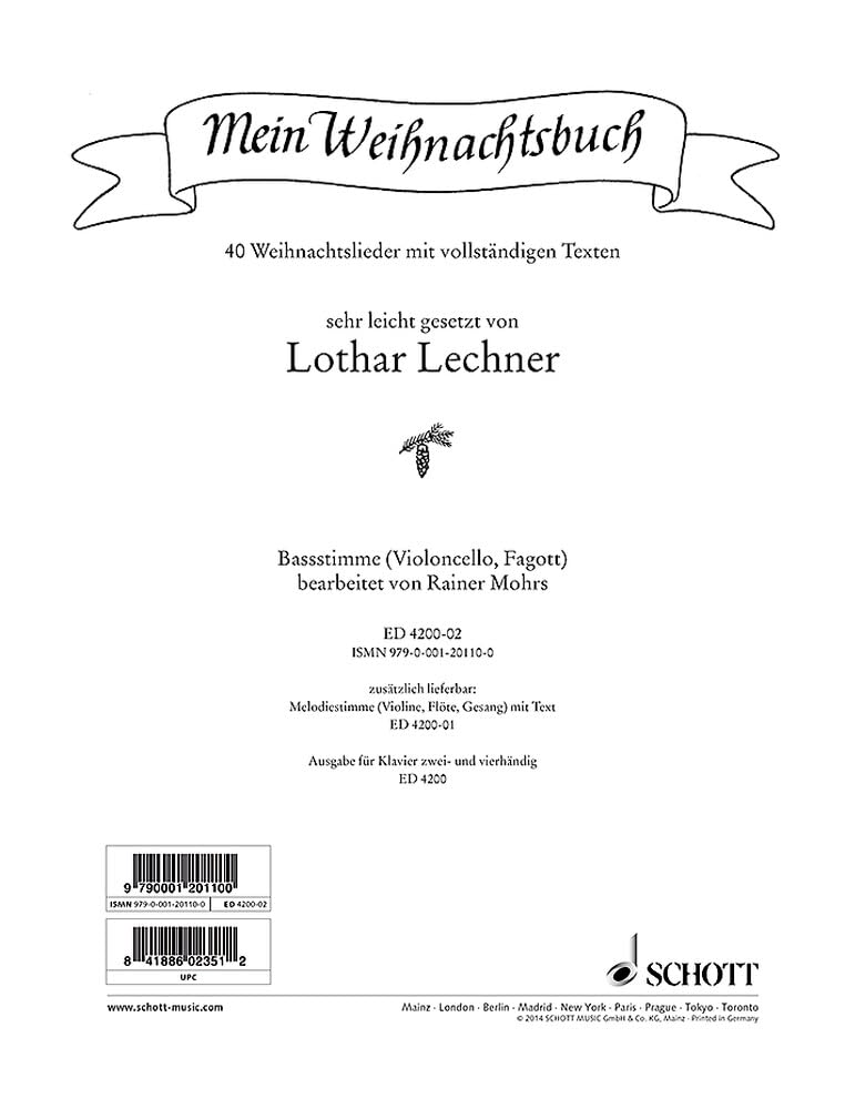 Mein Weihnachtsbuch: 40 Weihnachtslieder sehr leicht gesetzt. Bassstimme (Violoncello, Fagott). Sheet Music