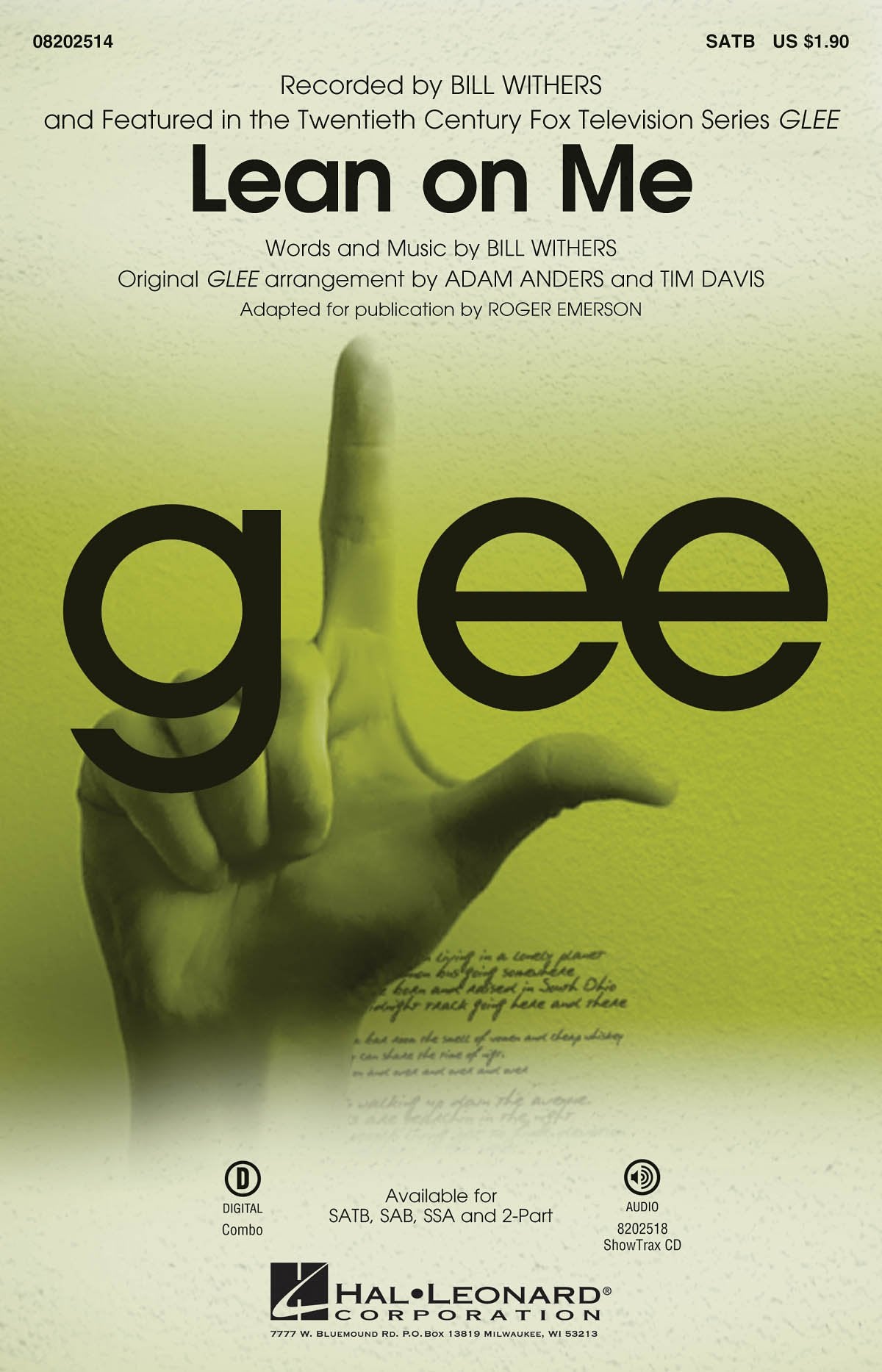 Bill Withers: Lean On Me (Glee) - SATB. Für SATB (Gemischter Chor), Klavierbegleitung Music