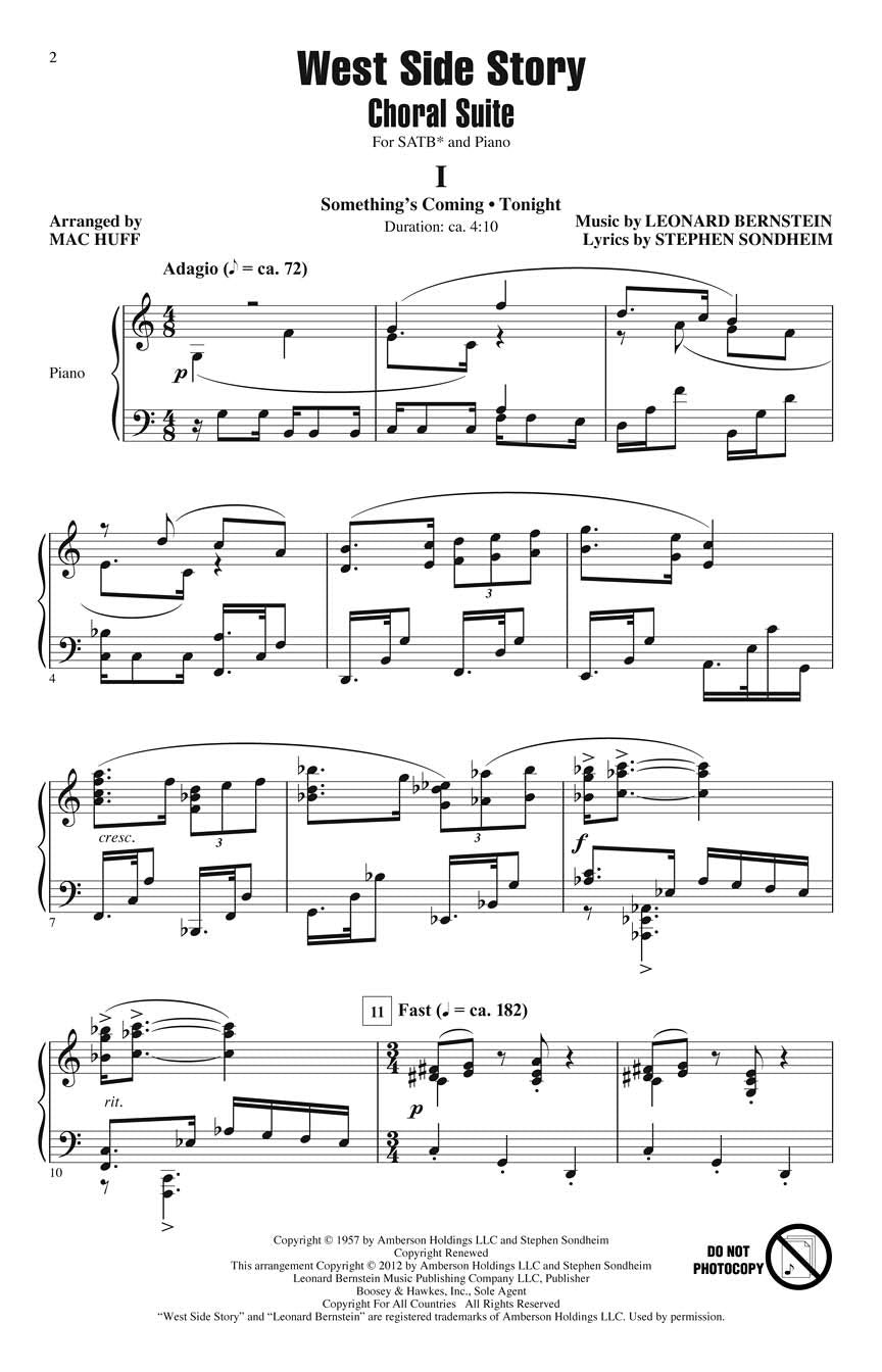 West Side Story: Choral Suite. mixed choir (SATB) and piano. Partition de chœur. Sheet Music