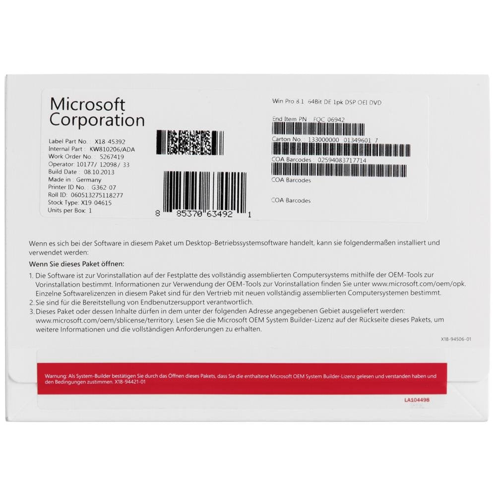 Windows 8.1 Pro OEM 64 Bit Vollversion Other software