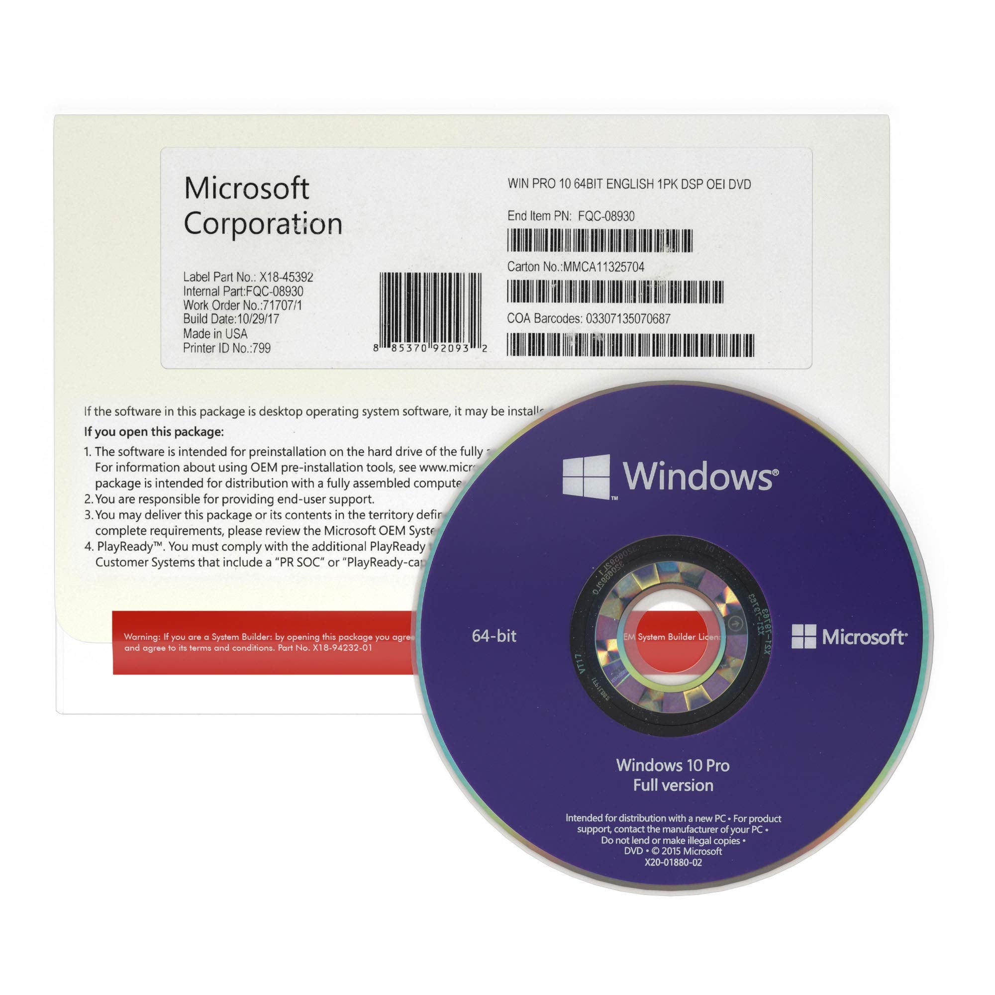 Microsoft Windows 10 Pro - Sistemas operativos (Full packaged product (FPP), ENG, Microsoft Edge, Unidad flash USB) software