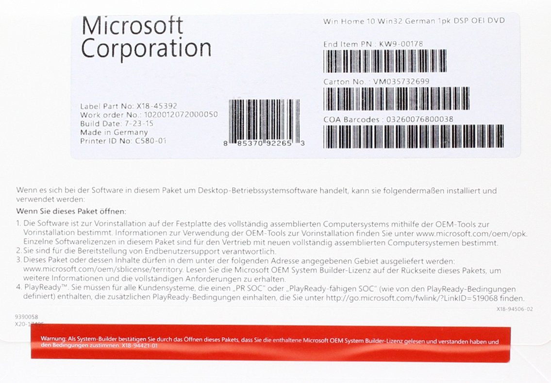 MS Windows Home 10 32bit DVD OEM (DE) Other software
