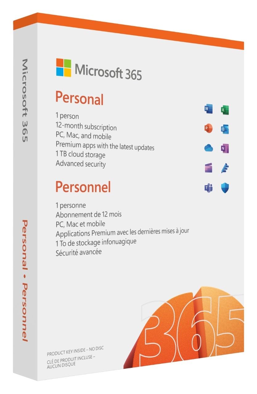 Microsoft 365 Personnel | Office 365 apps | 1 personne | 1 an | PC/MAC, tablette et smartphone | Box software