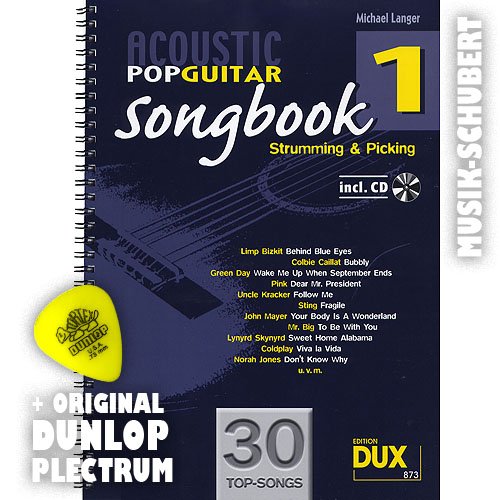 Acoustic Pop Guitar SONGBOOK 1 (+CD) im Ringeinband inkl. Plektrum - die Akustikversionen von 30 Topsongs für Gitarre von GREEN DAY, COLDPLAY, STING, NORAH JONES u.v.a. mit Strumming- und Picking-Patterns (Ringbindung) von Michael Langer (Noten/Sheetmu... Books