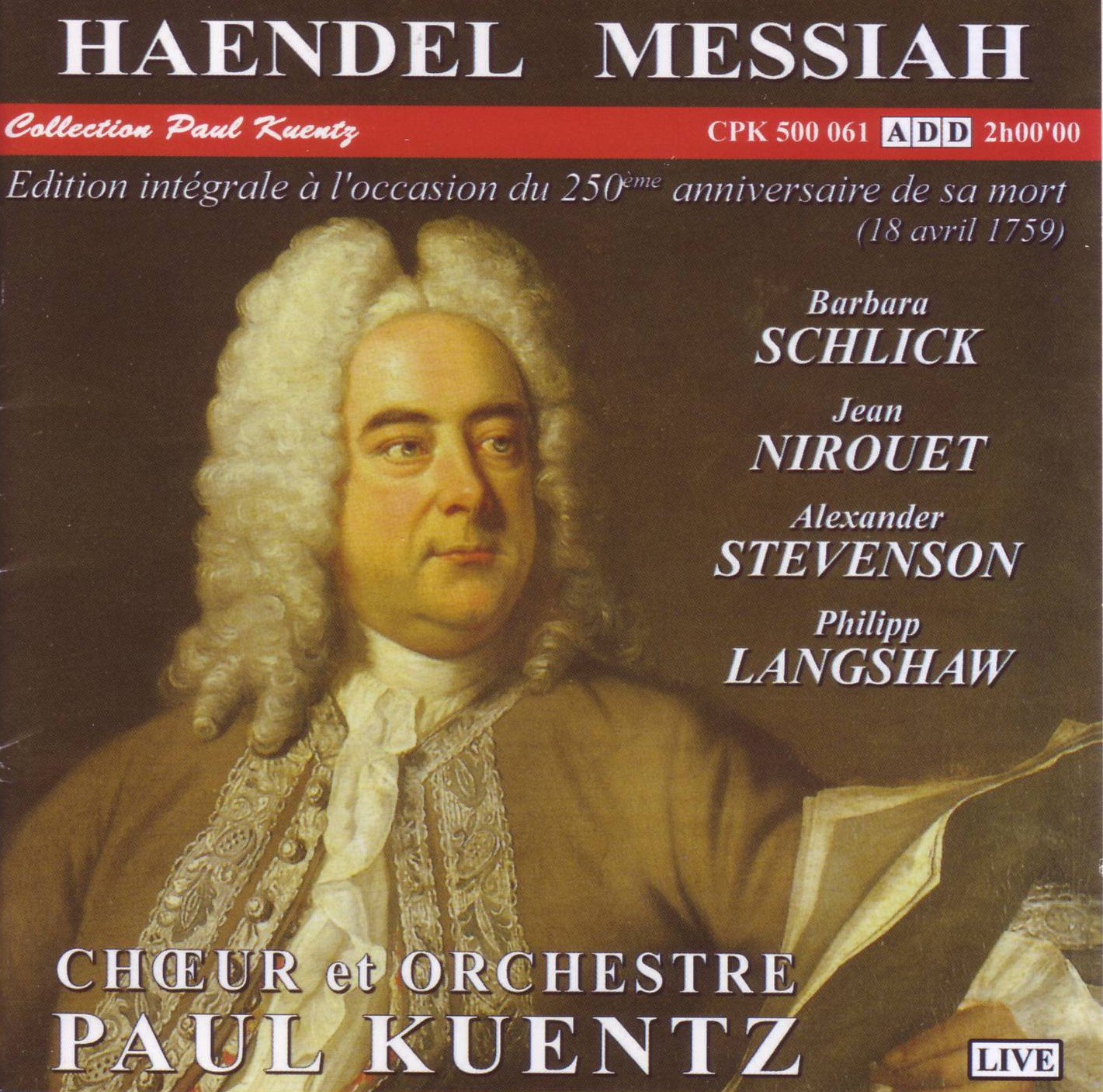 Haendel : Le Messie/Messiah Oratorio/Intégrale/Choeur et Orchestre Paul Kuentz cd