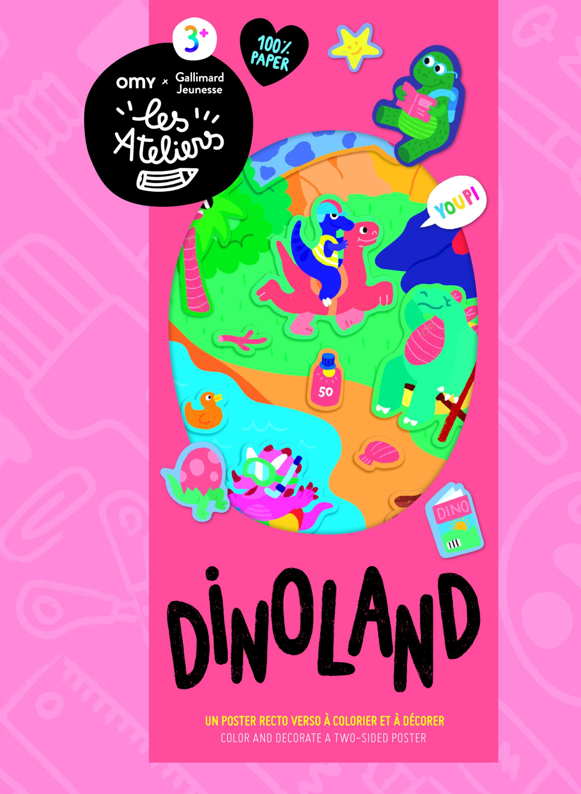 Dinoland - Un poster recto verso à colorier et à décorer - Les Ateliers OMY, Loisirs créatifs dès 3 ans book