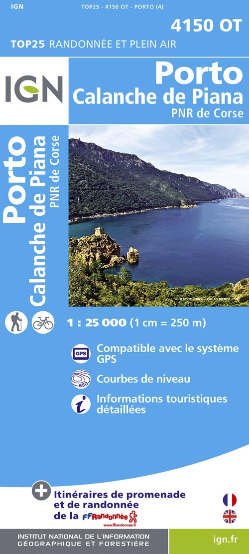 IGN Karte, Carte de randonnée (et plein air) Porto, Calanche de Piana: PNR de Corse. Courbes de niveau, informations touristiques detaillées. Compatible avec le système GPS Maps & Plans