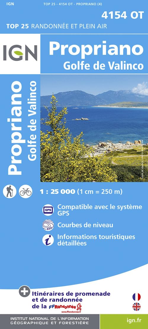 IGN Karte, Carte de randonnée (et plein air) Propriano, Golfe de Valinco: Courbes de niveau, informations touristiques detaillées. Compatible avec le système GPS Maps & Plans