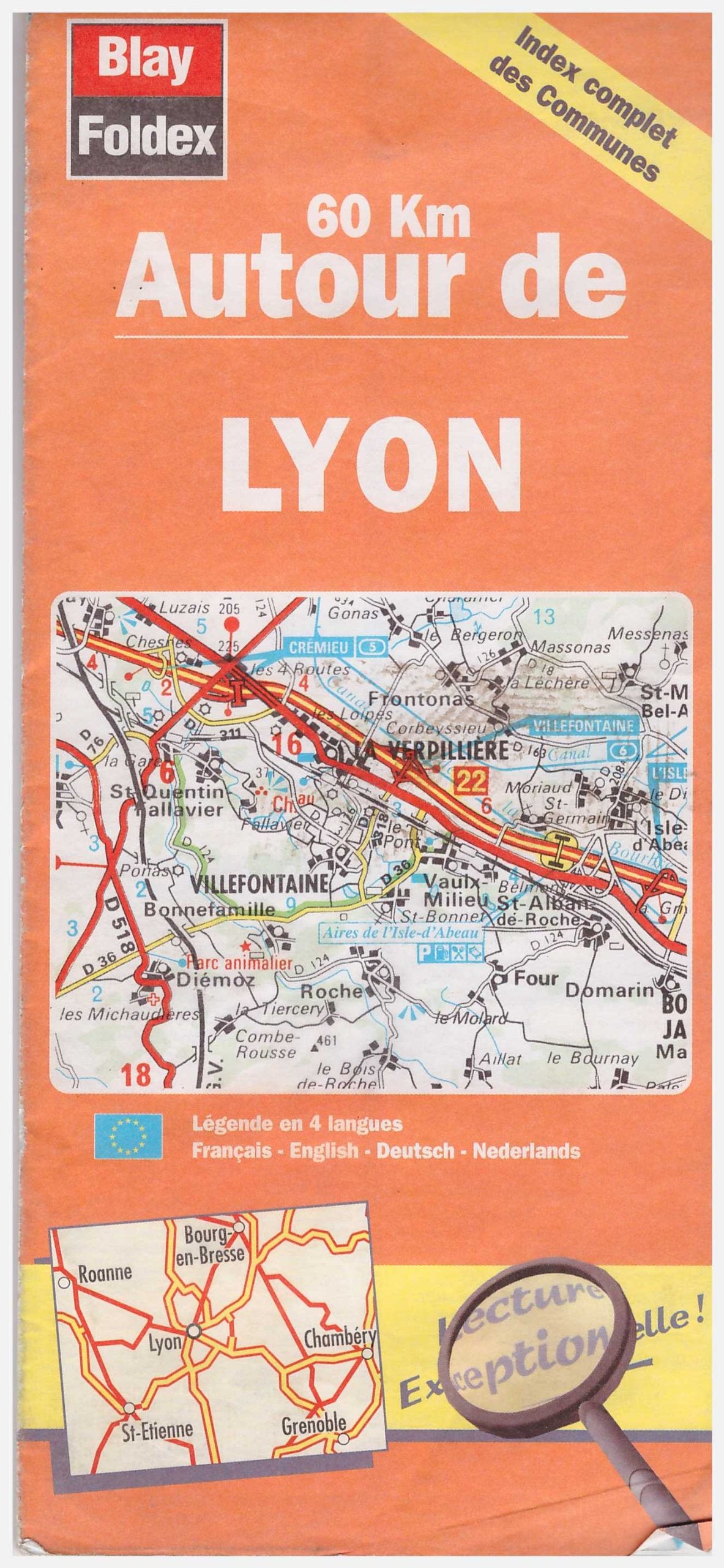 Carte routière : 60 km autour de Lyon (avec index complet des communes et légende en 4 langues) Maps & Plans
