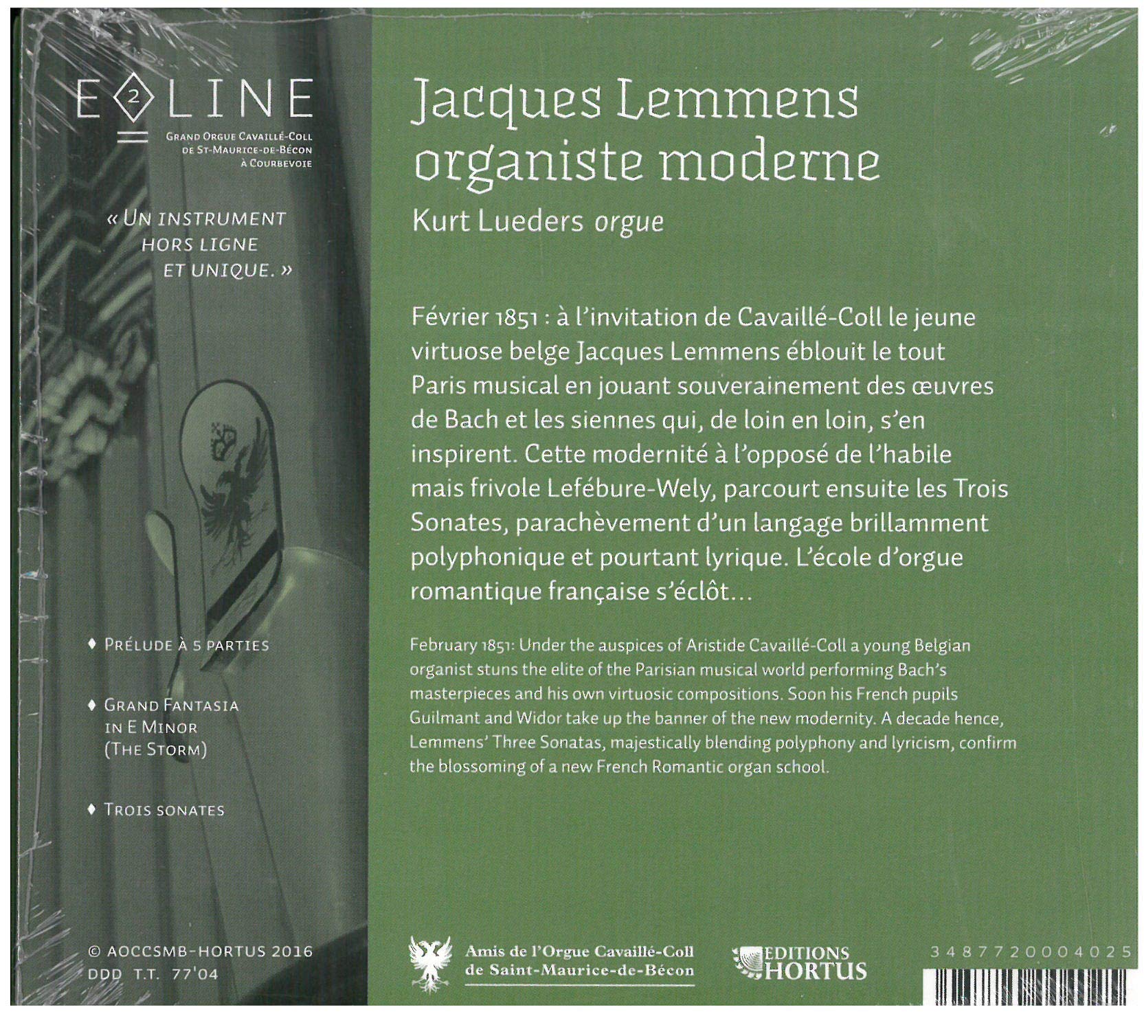 Eoline Vol.2 - Jacques Lemmens Organiste Moderne: Kurt Lueders orgue Arts & Music