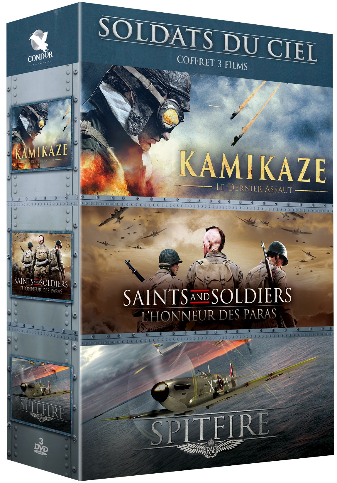 Coffrets soldats du ciel 3 films : kamikaze, le dernier assaut ; spitfire ; saints and soldiers 2, l'honneur des paras dvd