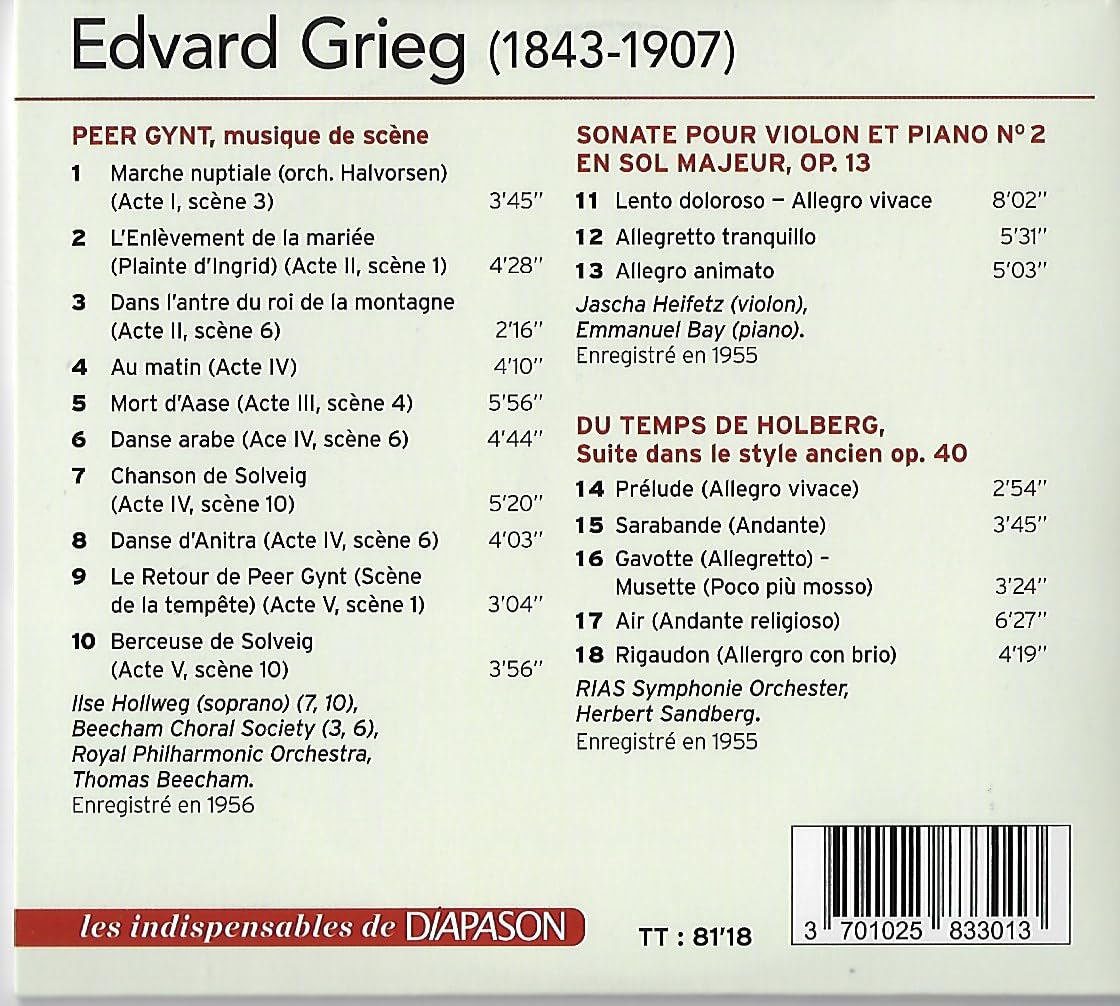 Peer Gynt/Sonate Violon et Piano N 2/du Temps de Hollberg Classical
