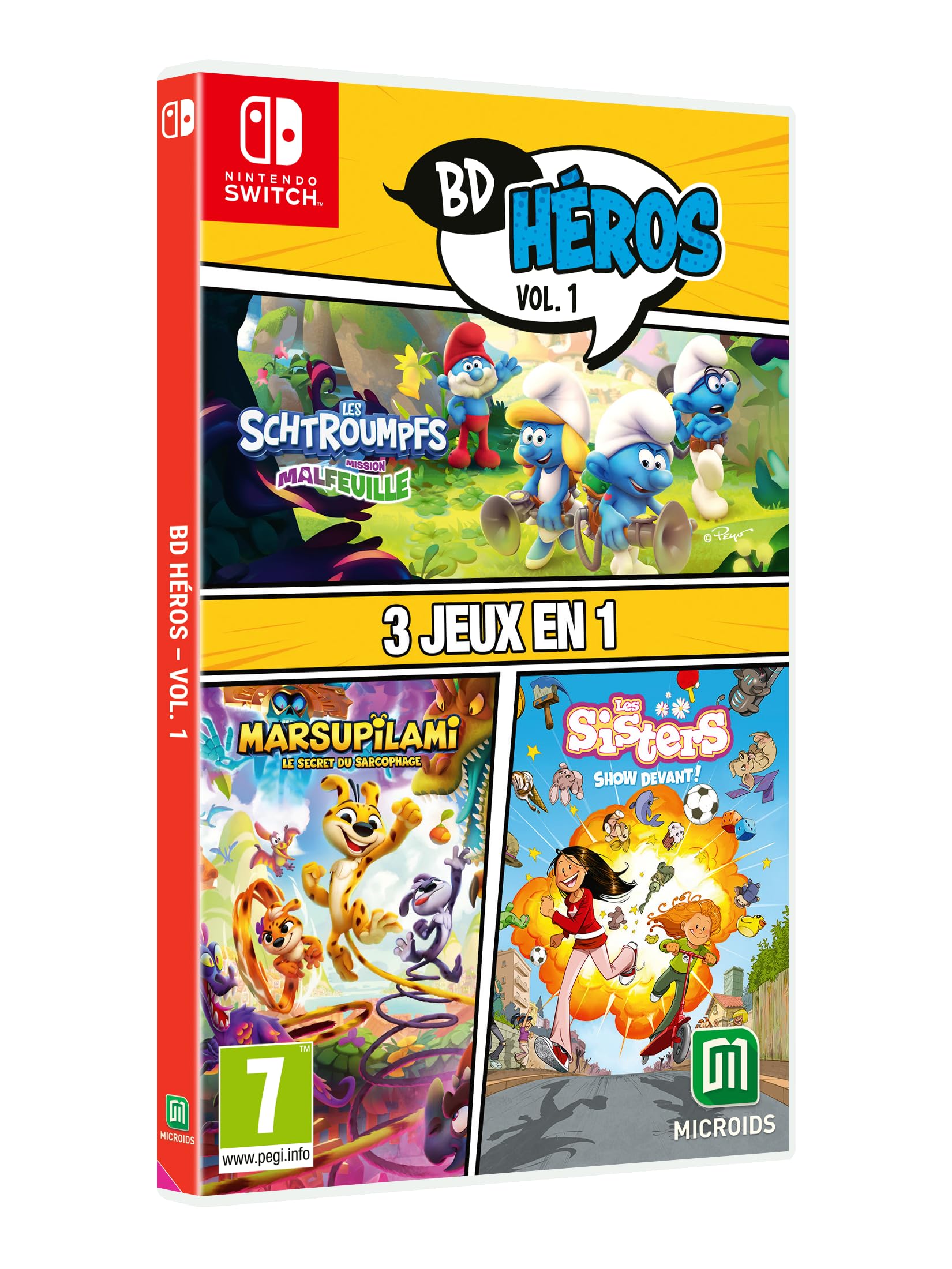 PACK BD HEROS Vol.1 ( 3 JEUX - LES SCHTROUMPFS MISSIONS MALFEUILLE, SISTERS 1, MARSUPILAMI) Switch game