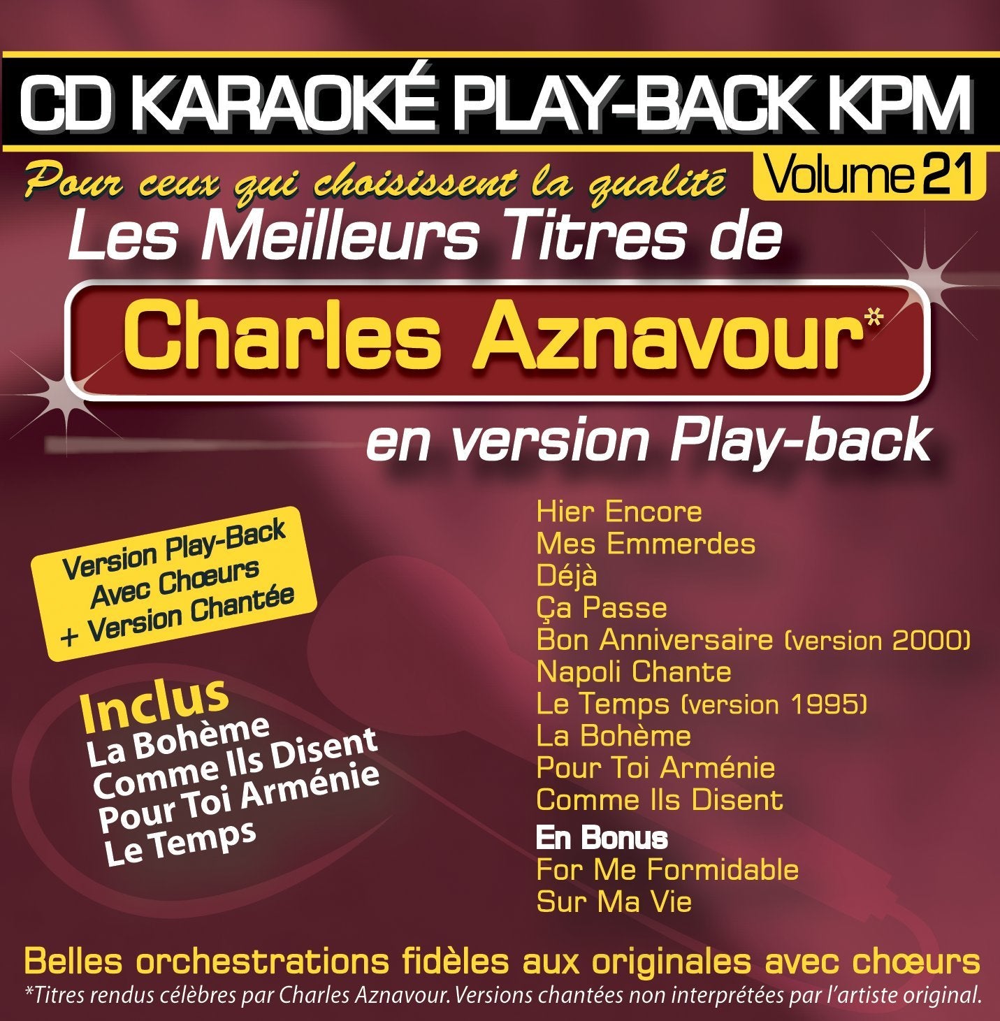 CD Karaoké Play-Back Kpm Vol.21 Charles Aznavour cd